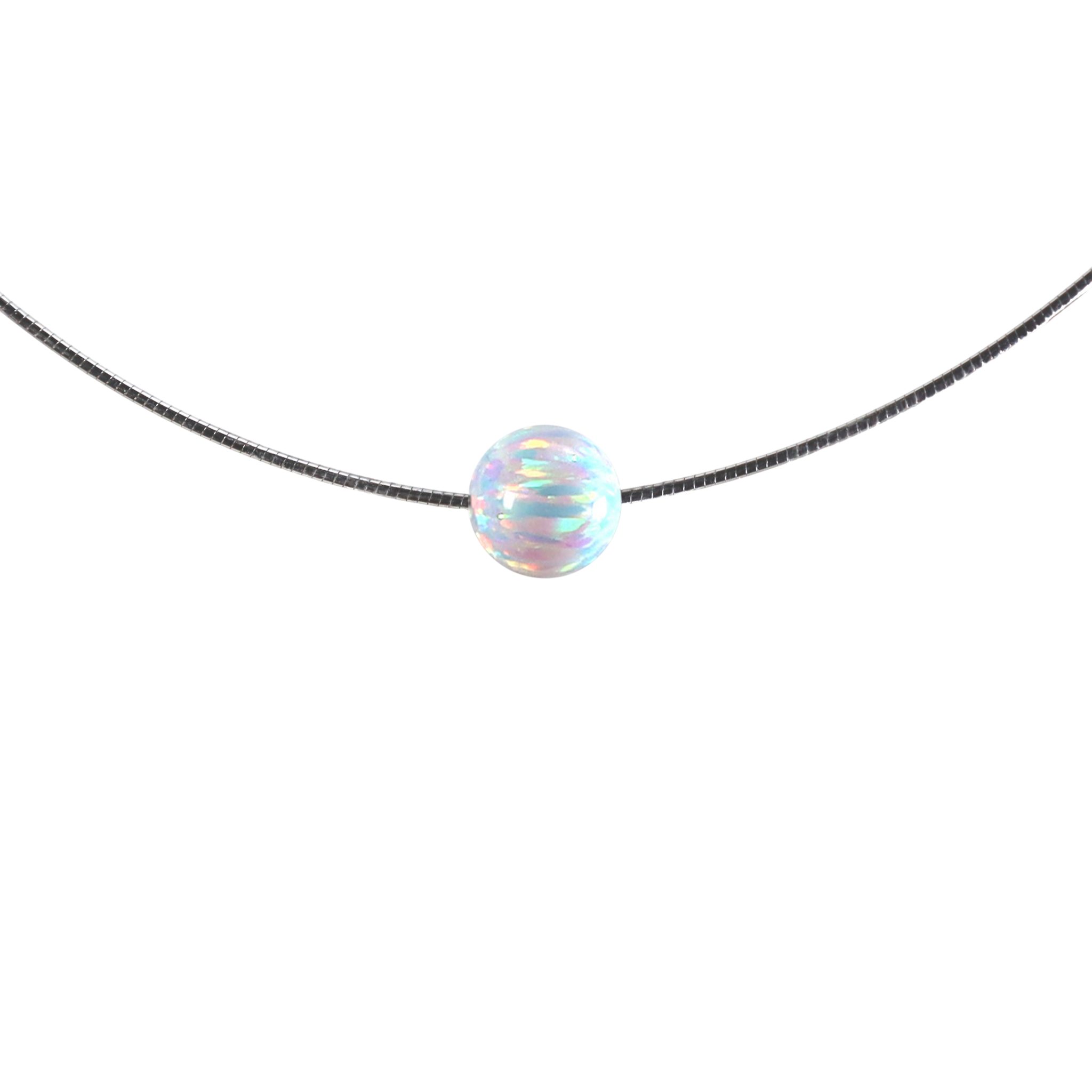 Edellis Kette mit Anhänger Omega-Halskette mit weißem Opal 8 mm, gefasst in 925 Sterling Silber