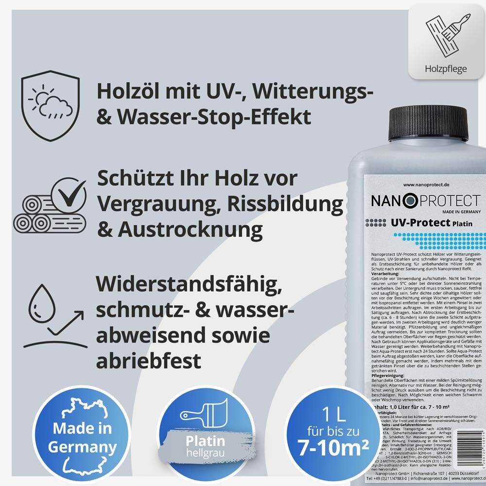 Nanoprotect Holzöl UV-Protect Platin (hellgrau)