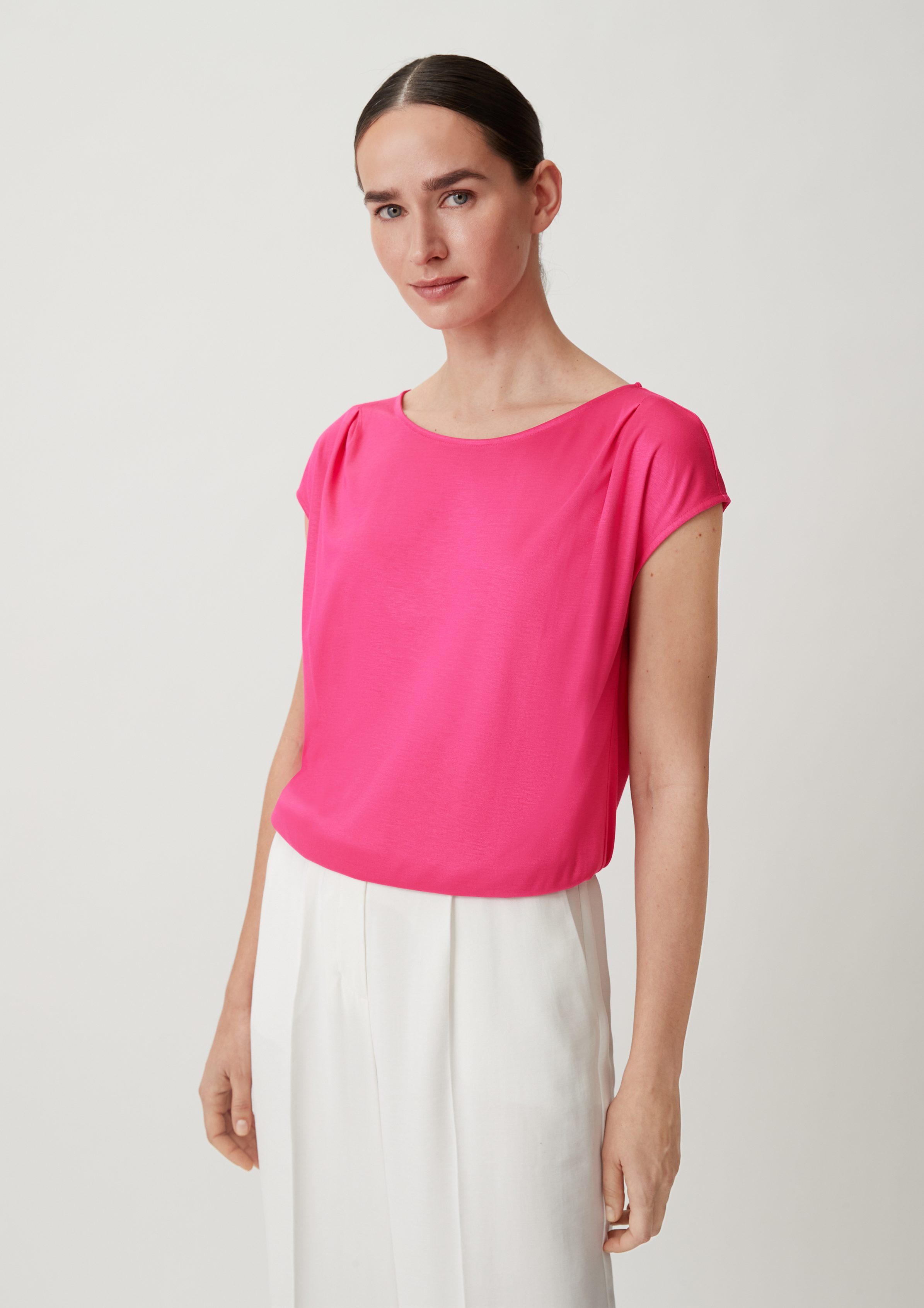 Blusenshirt Comma Shirttop mit pink Falten-Details