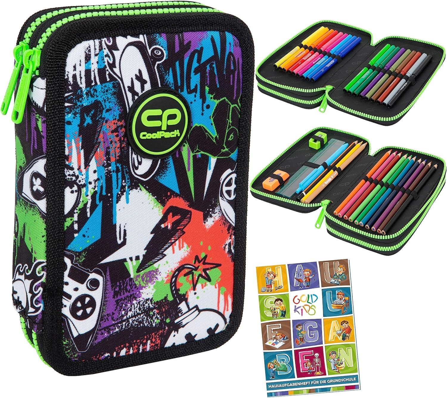 GOLDKIDS Federmäppchen COOLPACK 2-fache Federtasche Federmappe, (Federmäppchen PEEK A Boo 35-teilig Schüleretui Stifte, 1-tlg., und Pinsel Fanartikel inkl. Aufgabenheft Federbox Etui), Stiftetasche Schlamper-Etui Schul-Etui