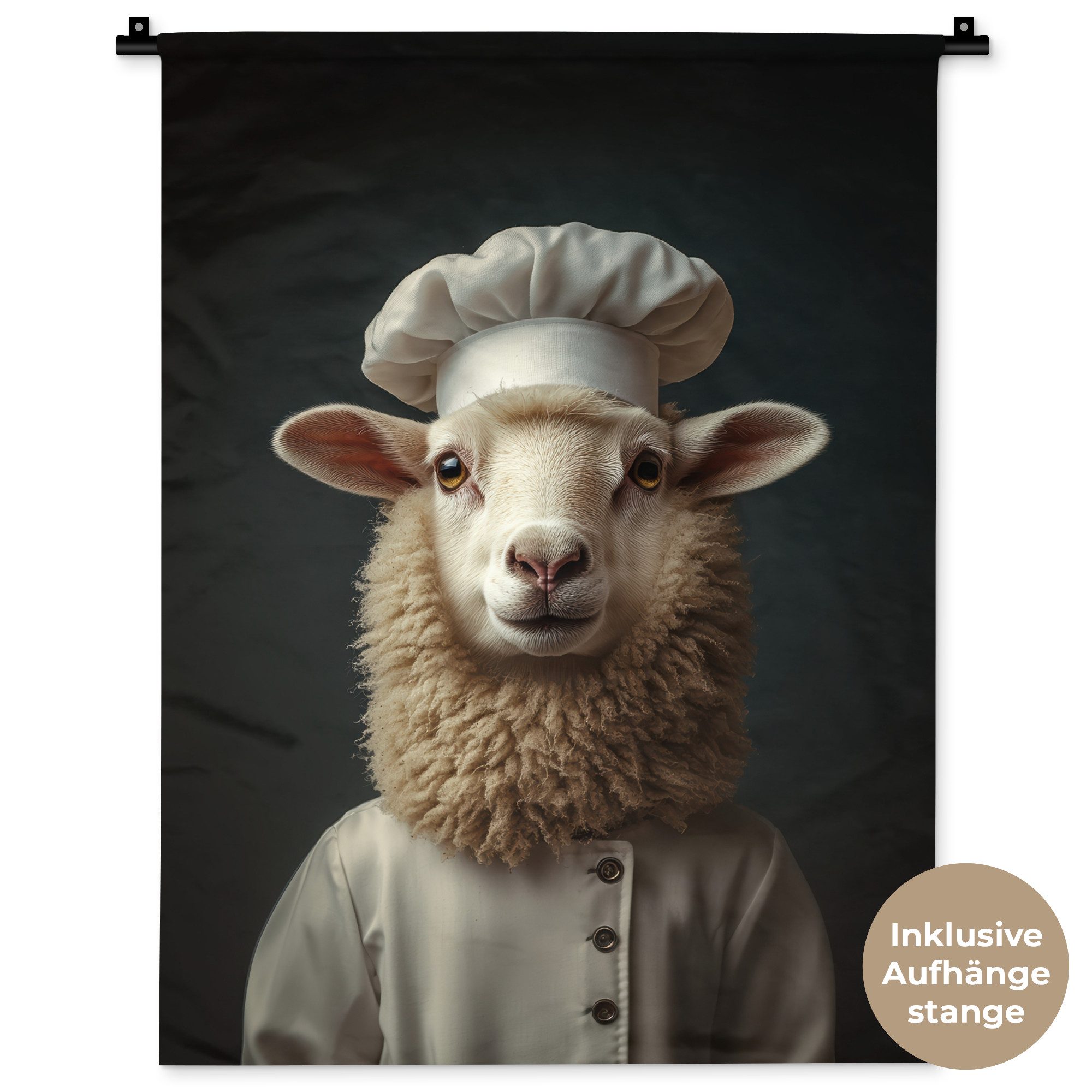 MuchoWow Wandteppich Schaf - Wolle - Koch, Rechteckig, Höhe: 3 mm, Wandtuch für Wohnzimmer, Schlafzimmer, 60x80 cm