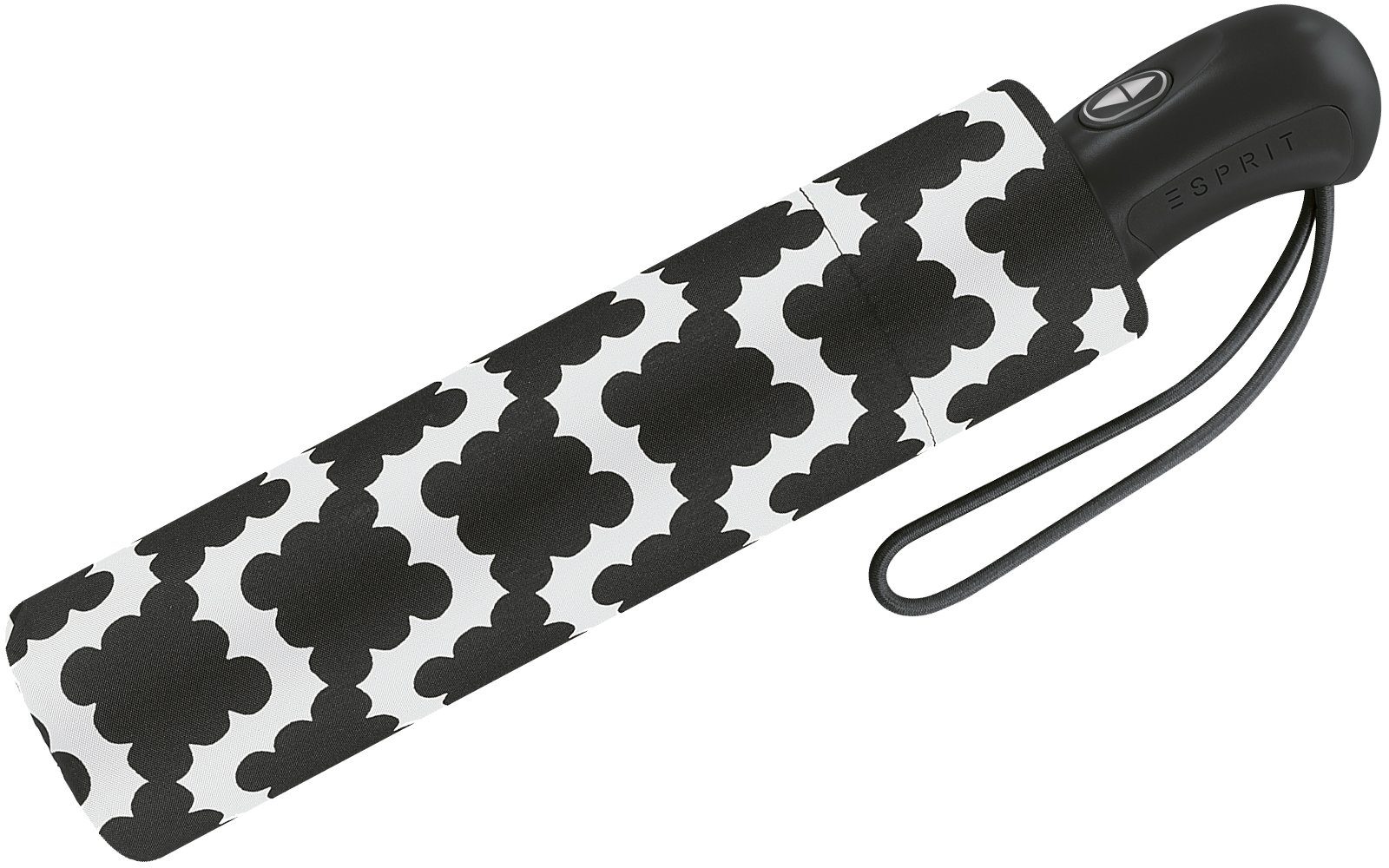 Esprit Taschenregenschirm schöner Schirm für Damen mit Auf-Zu Automatik, mit modernem, abstrakten Wellendesign - schwarz