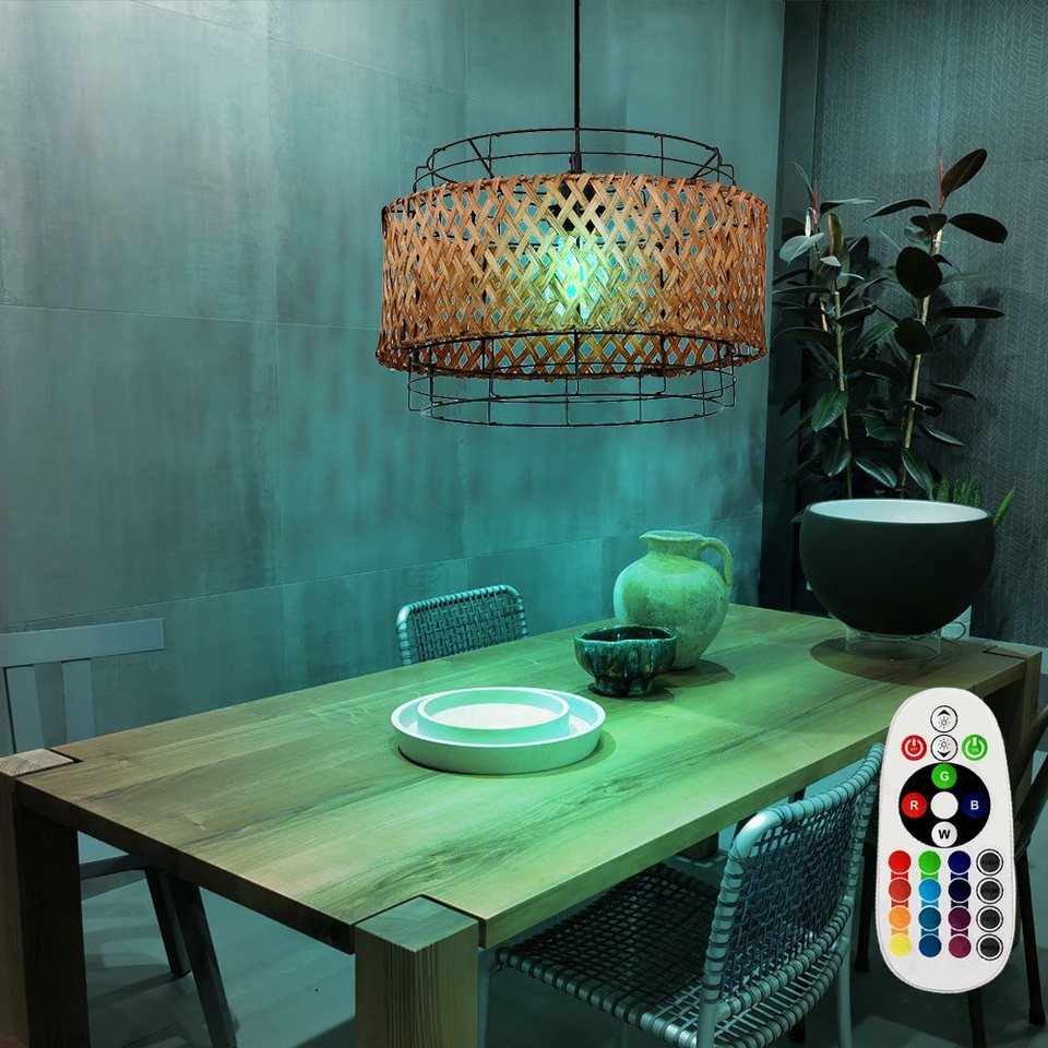 etc-shop LED Pendelleuchte, Leuchtmittel inklusive, Warmweiß, Farbwechsel,  Bambus Lampe hängend Hängelampe Esstisch Deckenlampe Boho Style