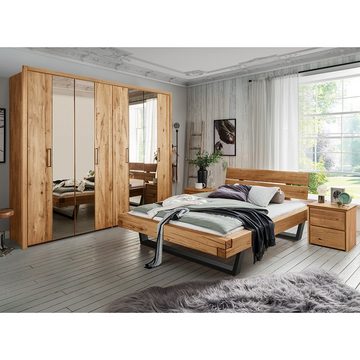 Lomadox Bett UPPSALA-137, Eiche massiv Holzkopfteil schwarze Metallkufen 158/88/228 cm