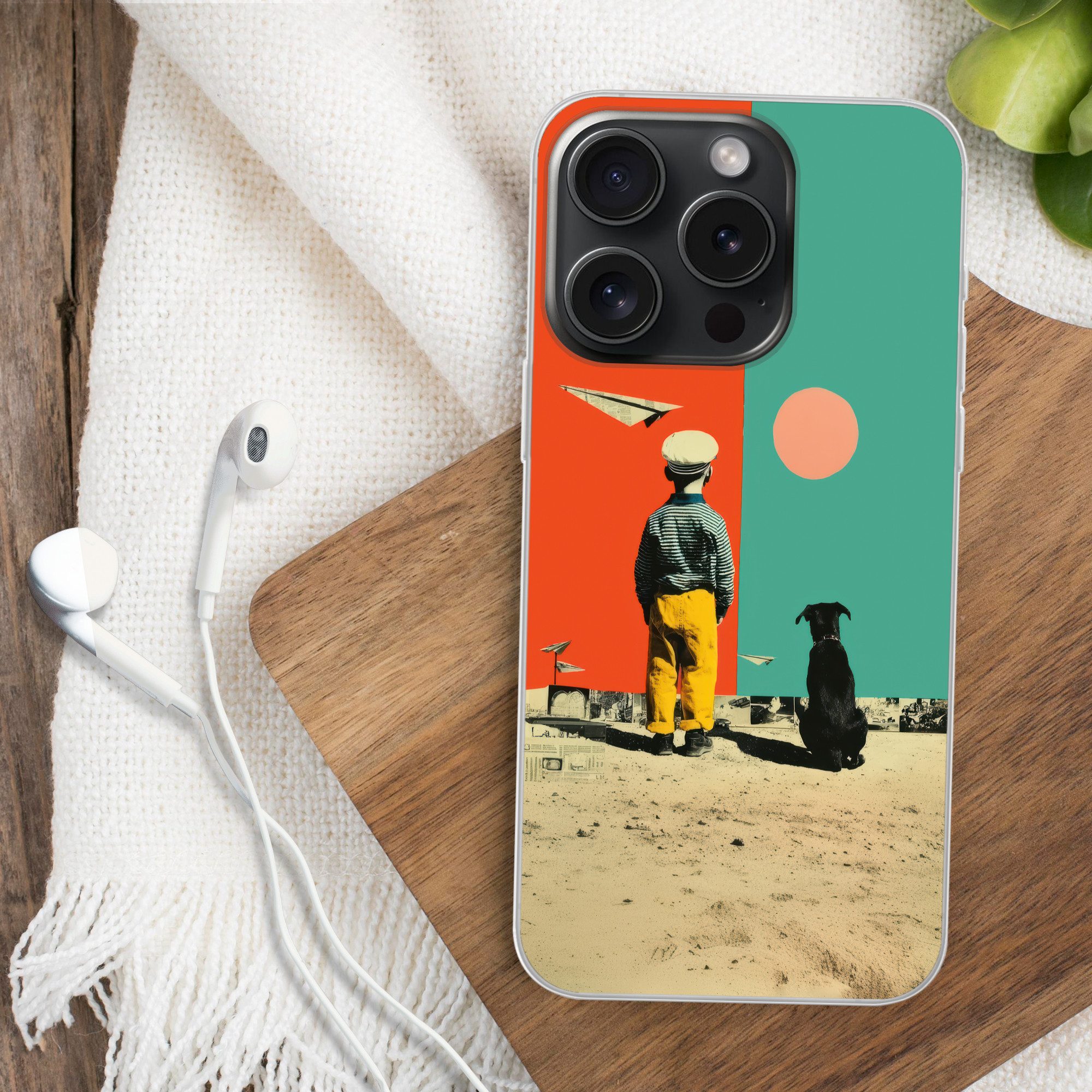 MuchoWow Handyhülle für Apple iPhone 15 Pro Retro - Junge - Hund - Rot - Grün, Smartphone-Bumper, Print, Handy Schutzhülle Dünn