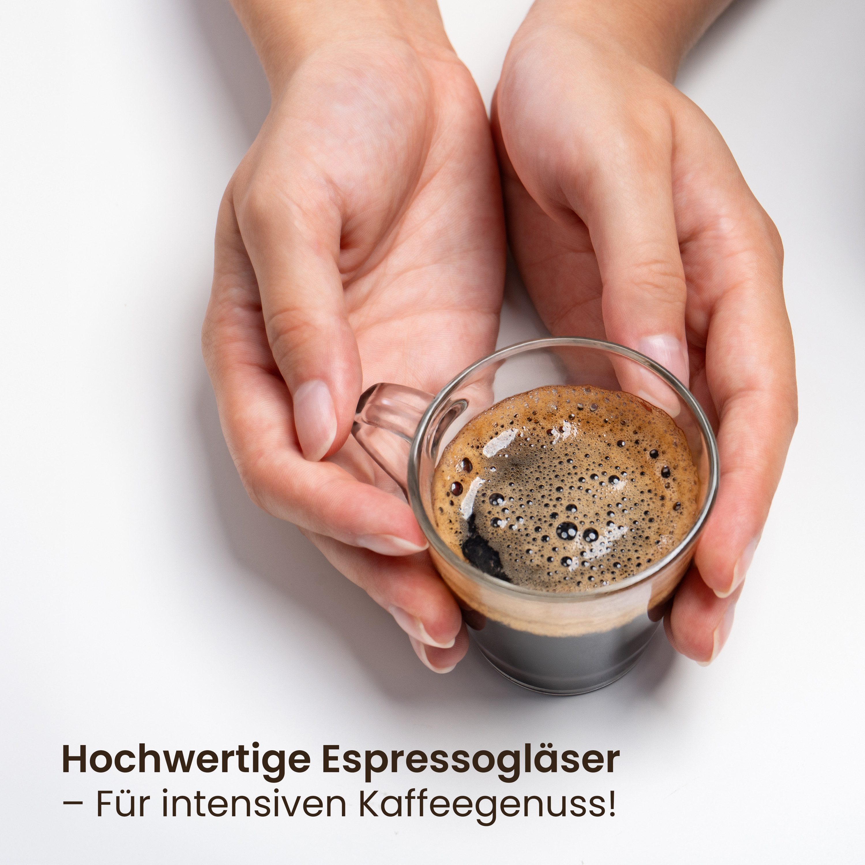 KONZEPT Espressoglas Espressotassen Set 80 ml, 6/12-er Set, Espressogläser, 6-tlg., Espresso Tassen aus Glas mit Henkel