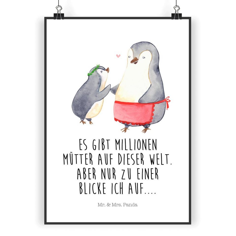Mr. & Mrs. Panda Poster DIN A5 Pinguin mit Kind - Weiß - Geschenk, Mama,  Tochter, Wanddekorat, Pinguin mit Kind (1 St)