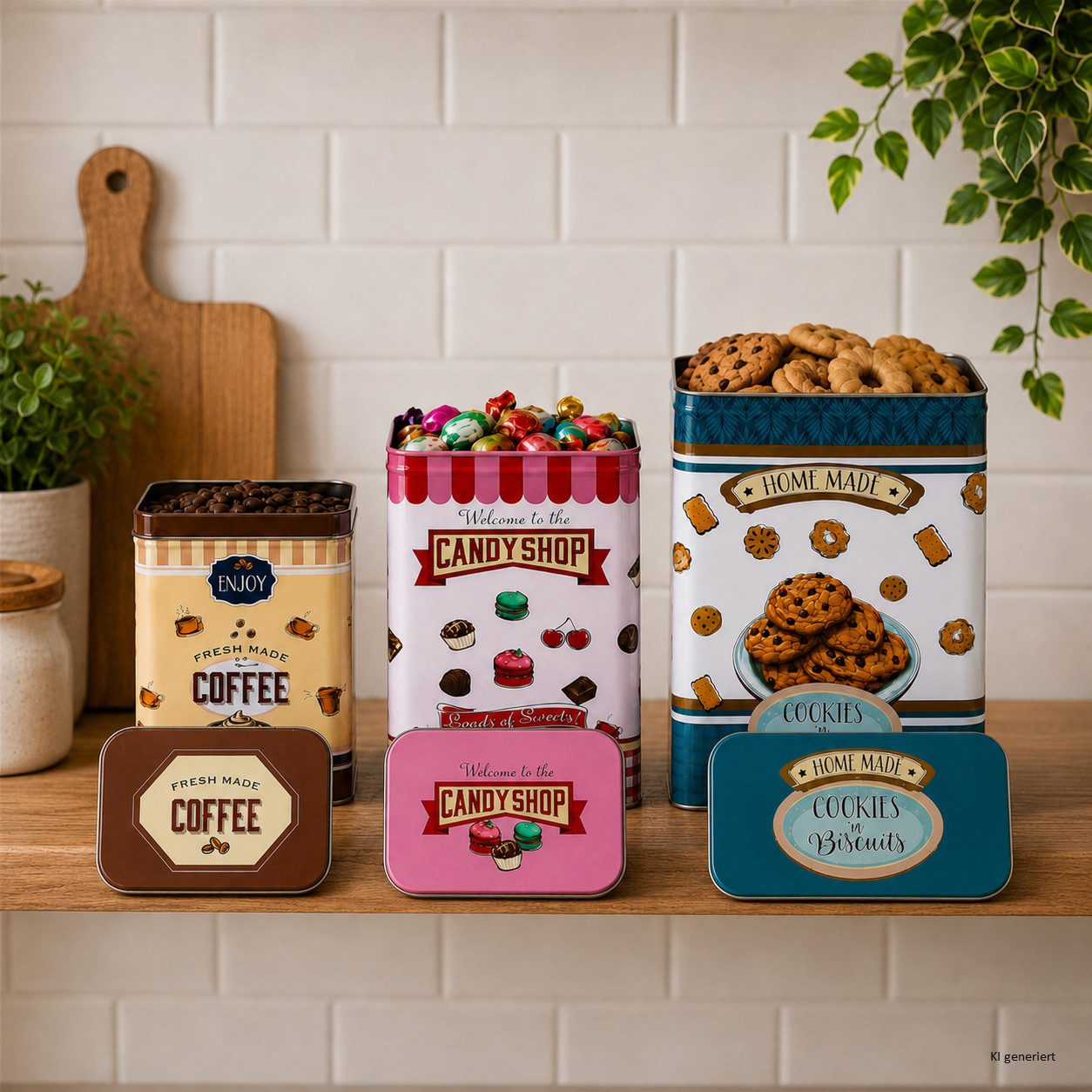MamboCat Vorratsglas 3er Set Vorratsdosen Cookies aus Blech im Retro-Look Aufbewahrung-Box, Metall