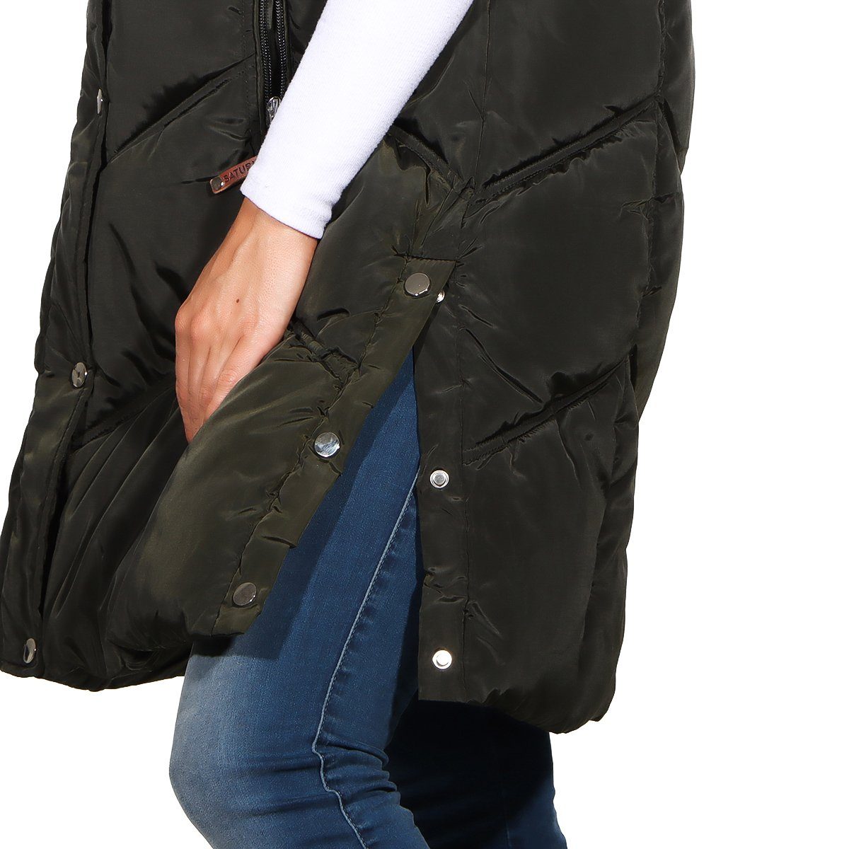 Aurela Damenmode Steppweste Damen Longweste mit moderner Steppung abnehmbare Kapuze, auch in großen Größen erhältlich