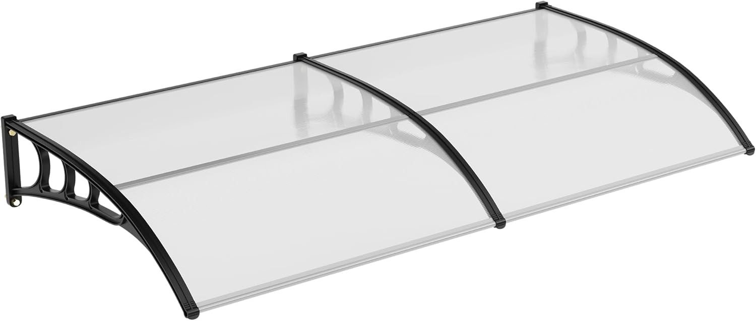 GarveeMore Anbaudach für Haustür,Überdachung Haustür aus Aluminium und Polycarbonat, BxT: 150x100 cm, Transparentes Pultbogenvordach,Regen Schnee Sonnenschutz