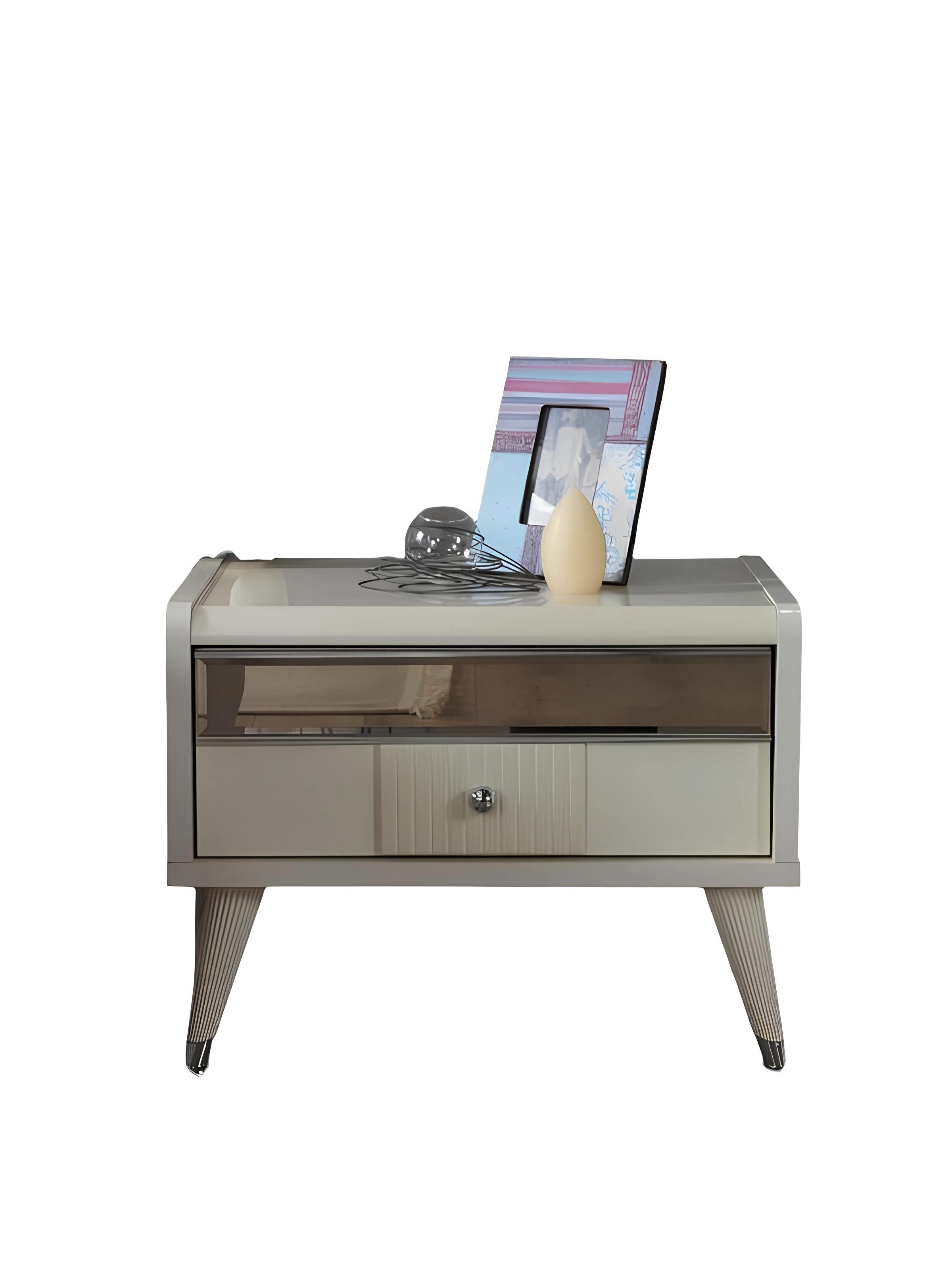 Nachttisch Luxuriöser weißer Nachttisch mit elegantem Design und Stauraum
