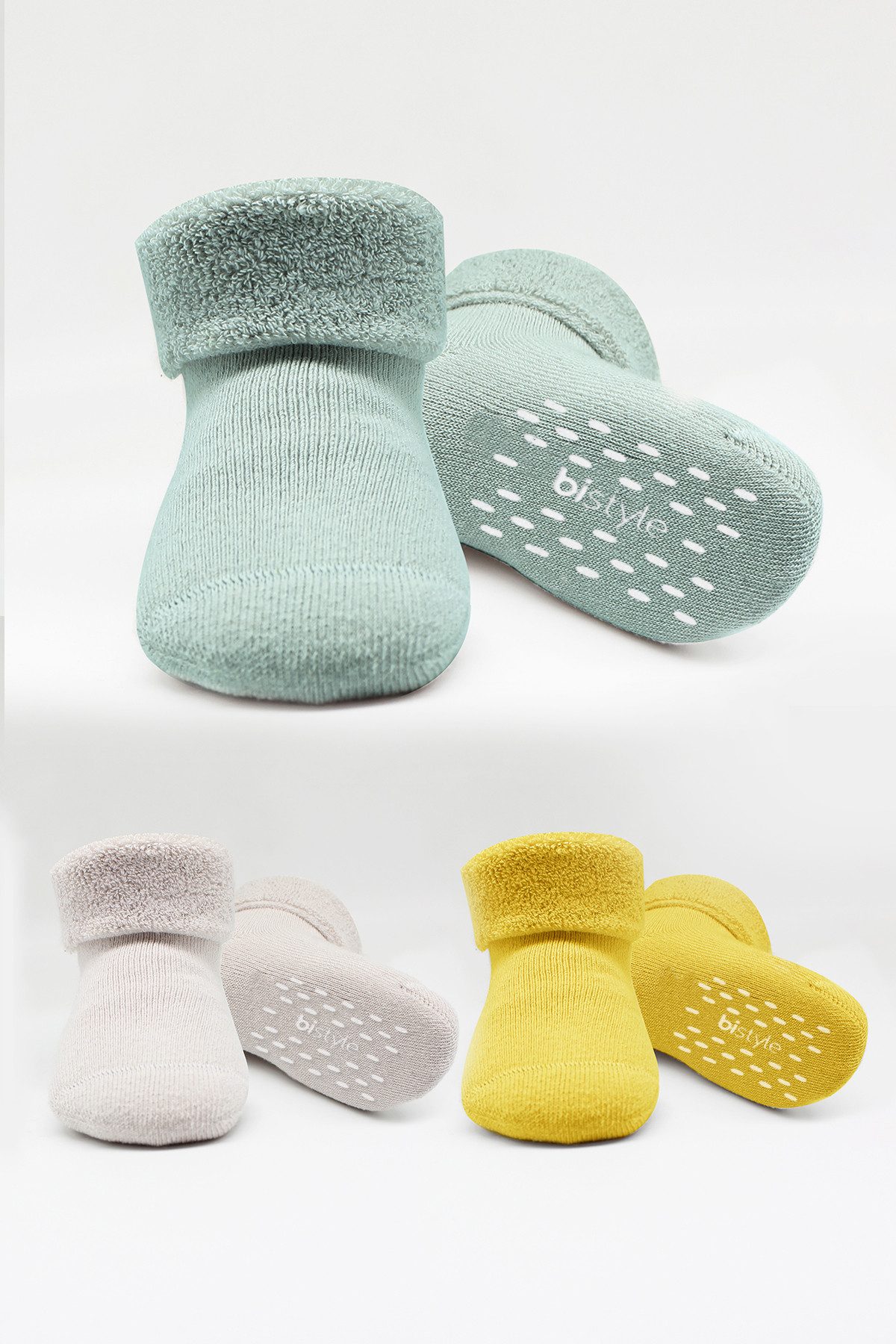 bistyle Короткие носки (3er Pack), Frottee-Innen ABS für Babys Jungen Mädchen Babysocken (Set, 3-Paar, 3er-Pack) Anti-Rutsch, Plüsch, GOTS zertifiziert 0-36 Monate