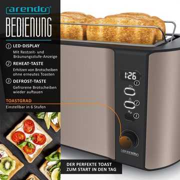 Arendo Frühstücks-Set (2-tlg), Edelstahl Wasserkocher 1,5l, 4-Scheiben Langschlitz Toaster, Beige