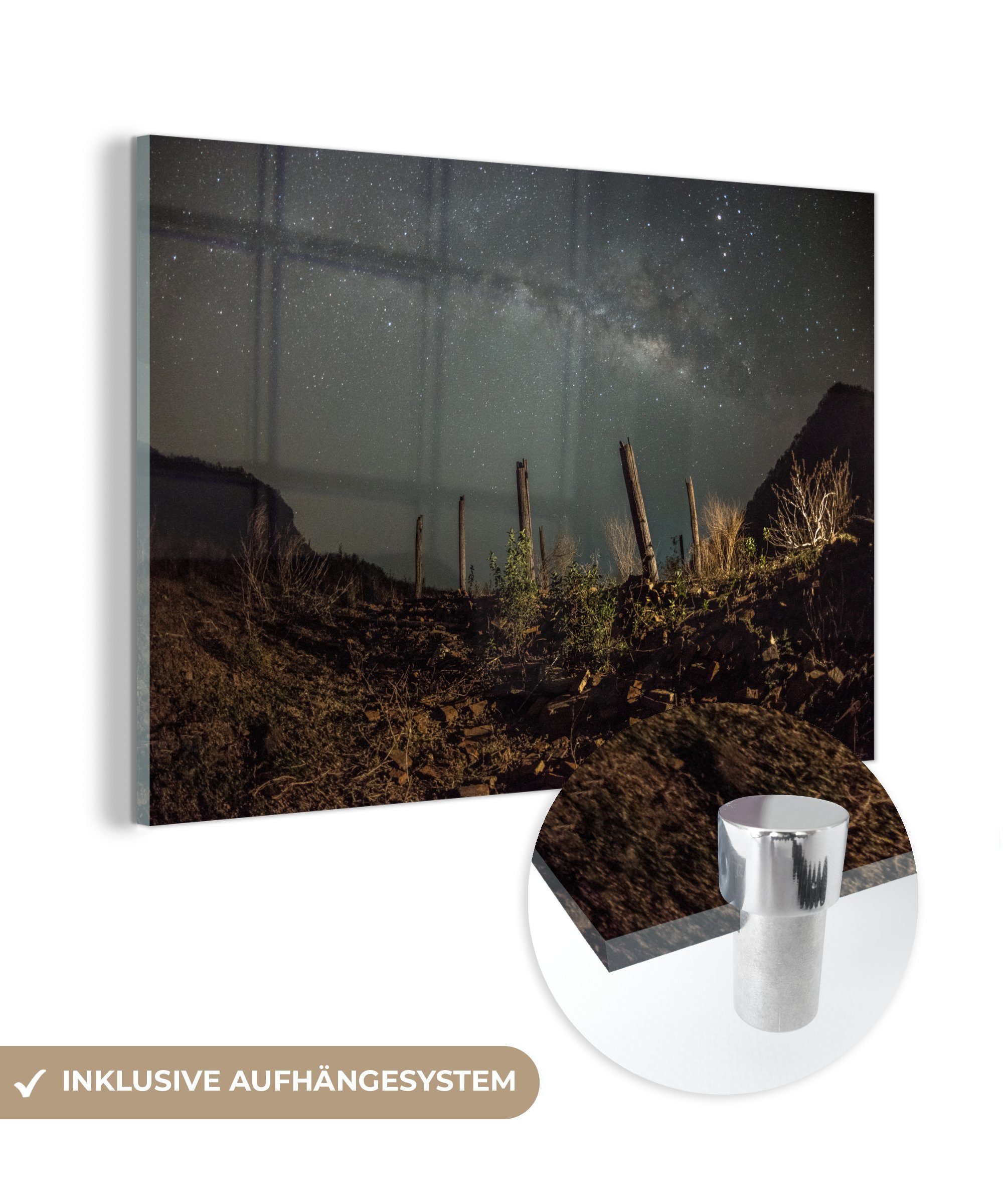 MuchoWow Acrylglasbild Die Milchstraße beleuchtet die steil abfallende Natur des Mae Ping, (1 St), Acrylglasbilder Wohnzimmer & Schlafzimmer