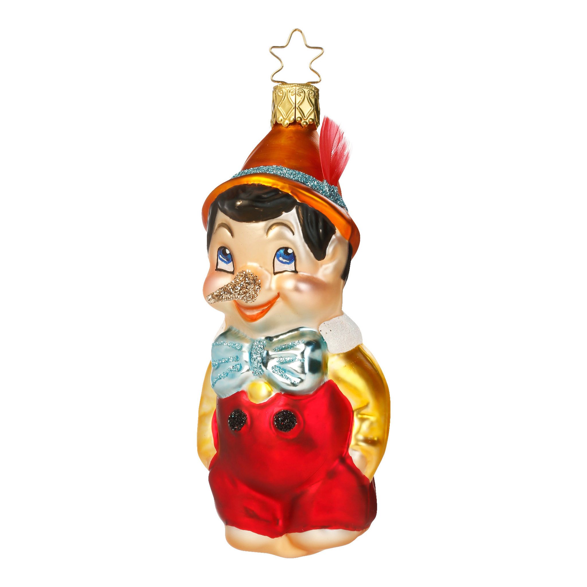 INGE-GLAS® Christbaumschmuck, Christbaumschmuck Pinocchio 11cm Glas Figur Rot / Gold / Blau