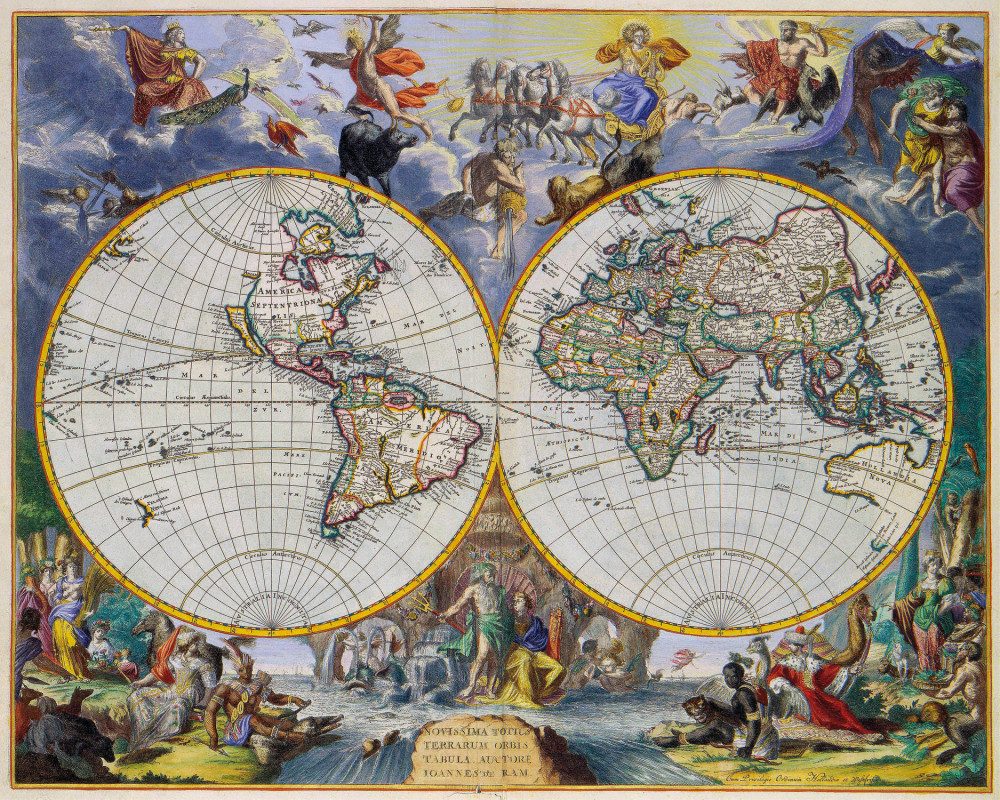 Poster Historische Landkarten Kunstdruck Bild - Weltkarte 1683