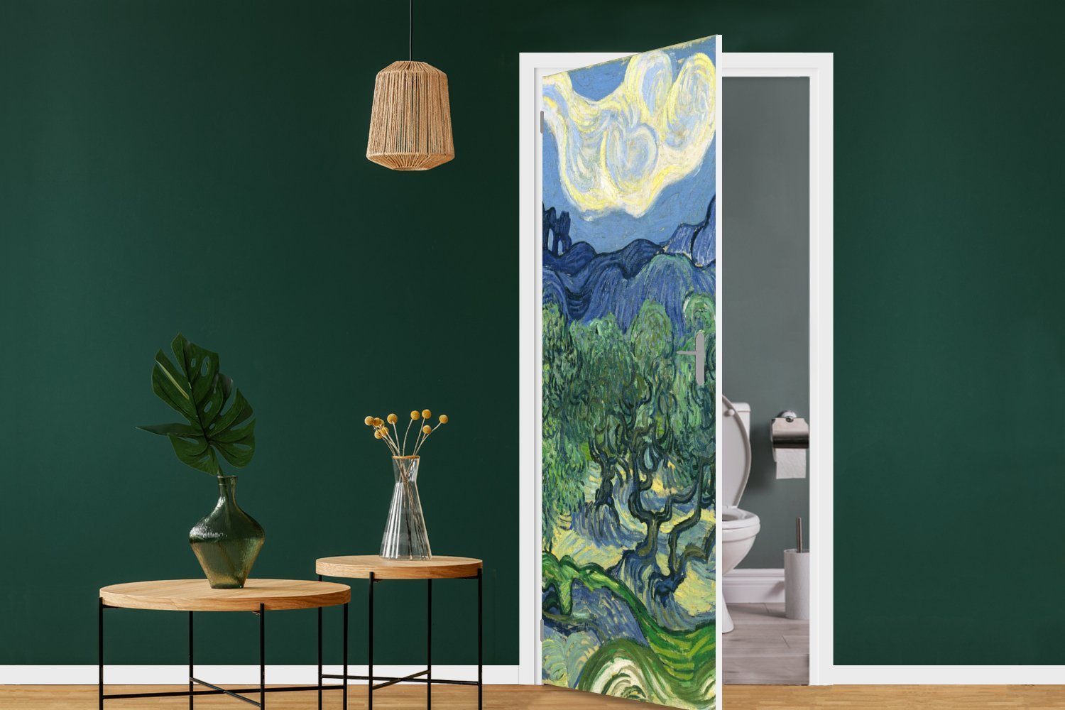 für Gogh, Türtapete Türaufkleber, Fototapete 75x205 Die Tür, St), bedruckt, Olivenbäume Matt, (1 van Vincent MuchoWow - cm