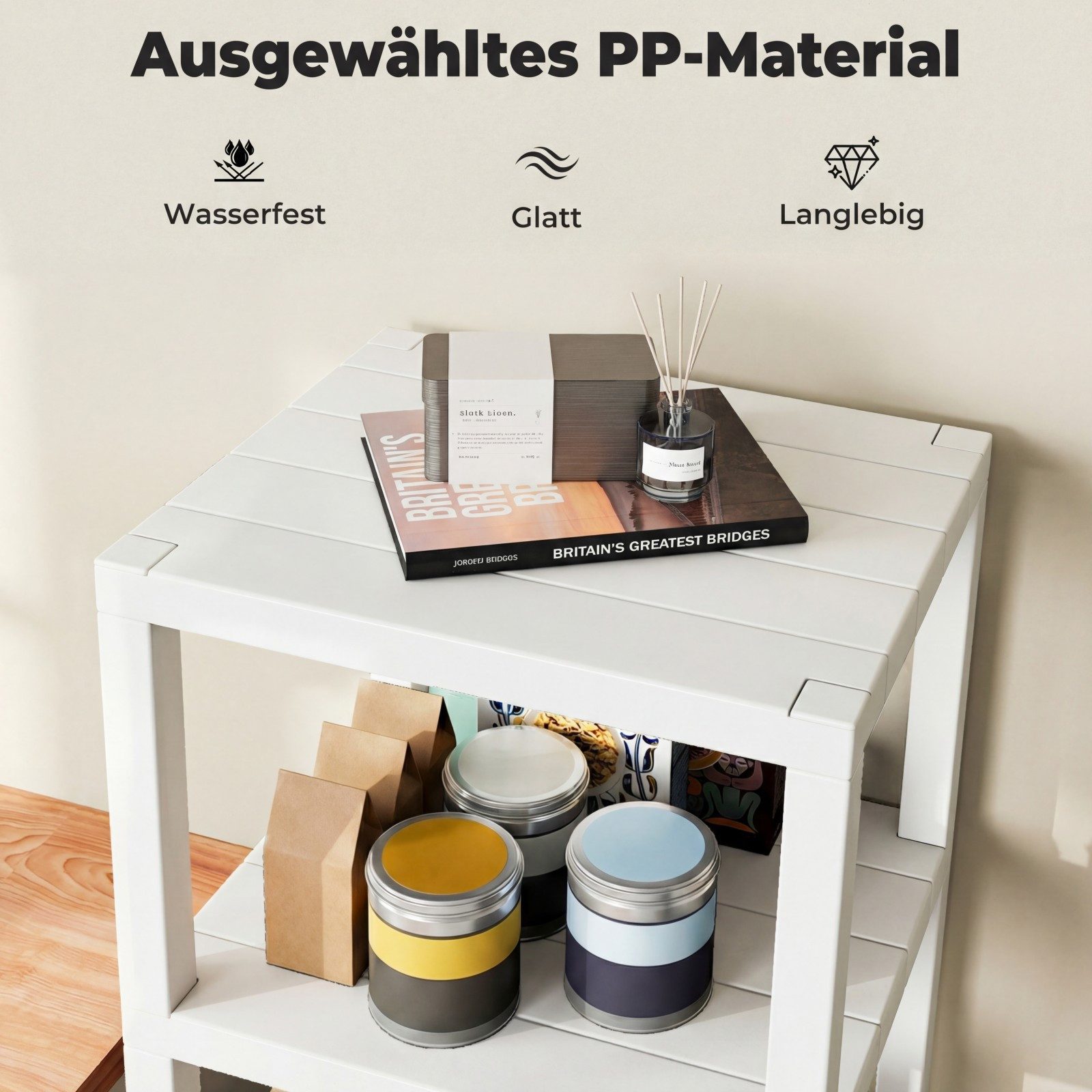 COSTWAY Badregal stehend schmal Standregal Kunststoff, 4 stufig 38x32,5x99cm – Bild 4 von 5