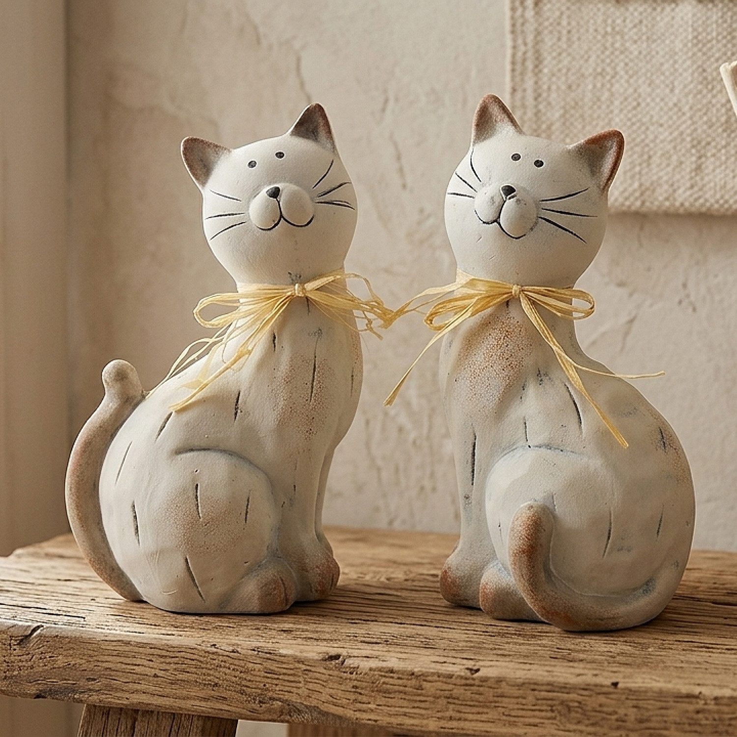 Macosa Home Dekofigur Katze Creme Champagner Keramik 20 cm Figur Dekokatze (2 St., moderne Dekoration & Geschenkidee), Tierfigur Wohnaccessoire für Regal, Tisch – Bild 3 von 4