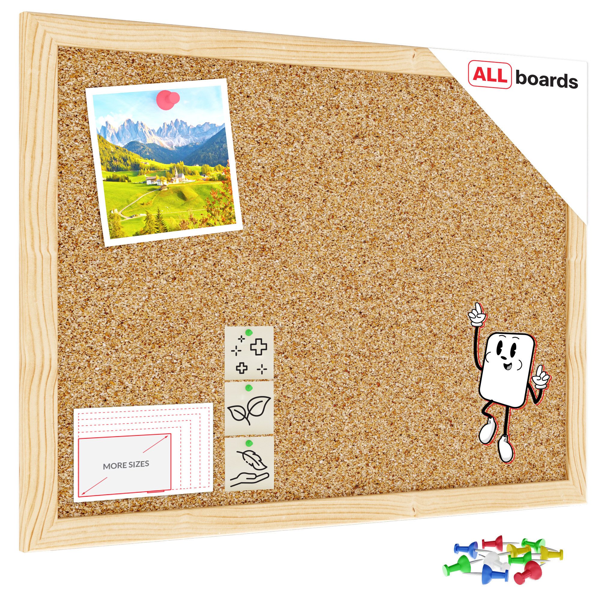 ALLboards Memoboard ALLboards Pinnwand mit Holz Rahmen Korktafel Korkwand