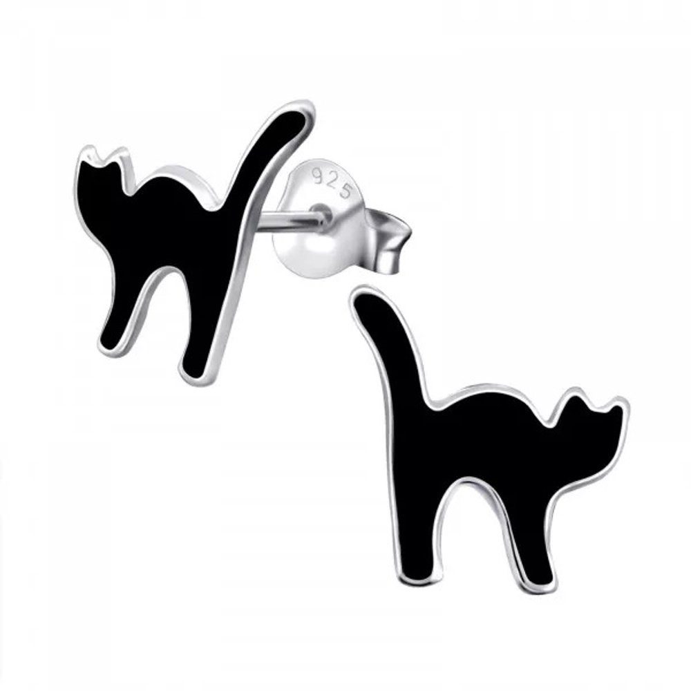 ALEXANDER YORK Paar Ohrstecker KATZE schwarz, 2-tlg., 925 Sterling Silber