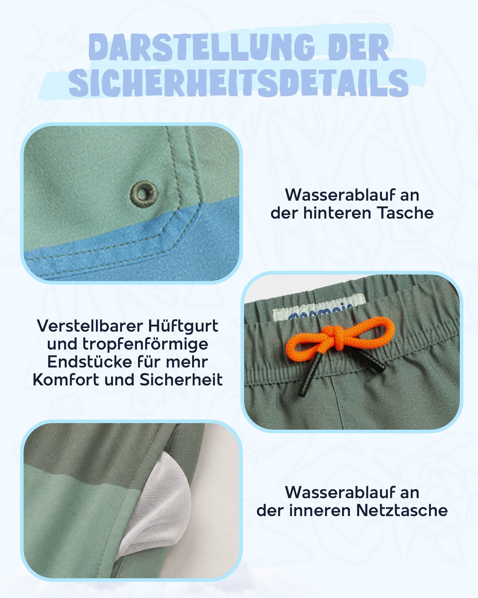 MaaMgic Badehose Shorts Jungen 2-in-1 mit verstellbarem Kordelzug (1-St) Stretch Schwimmshorts mit Innenfutter für Strand und Schwimmbad – Bild 5 von 5