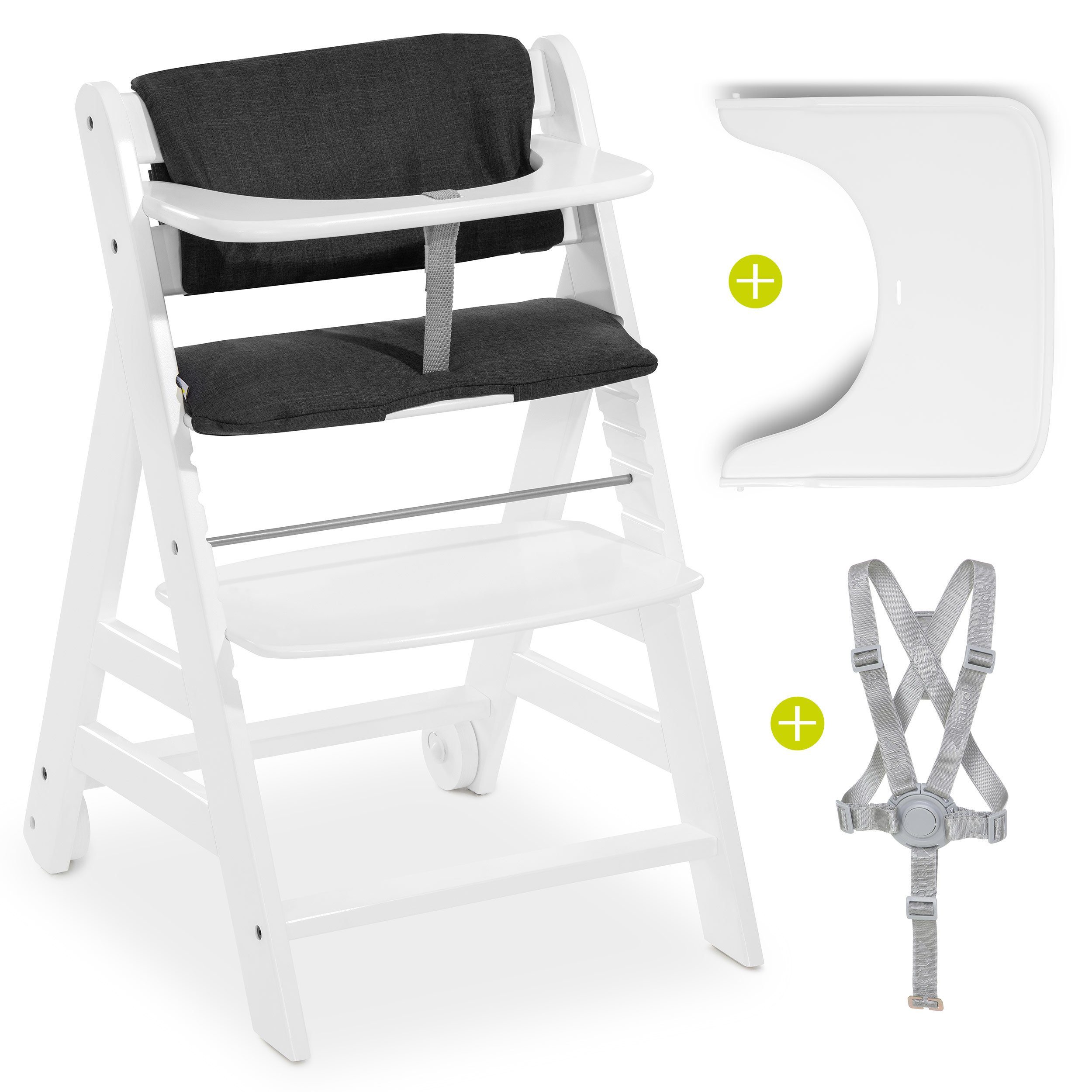 Hauck Hochstuhl »Beta Plus - Weiß«, Mitwachsender Holz Treppenhochstuhl mit  Essbrett, Schutzbügel, Sitzauflage, Gurt und Rollen online kaufen | OTTO