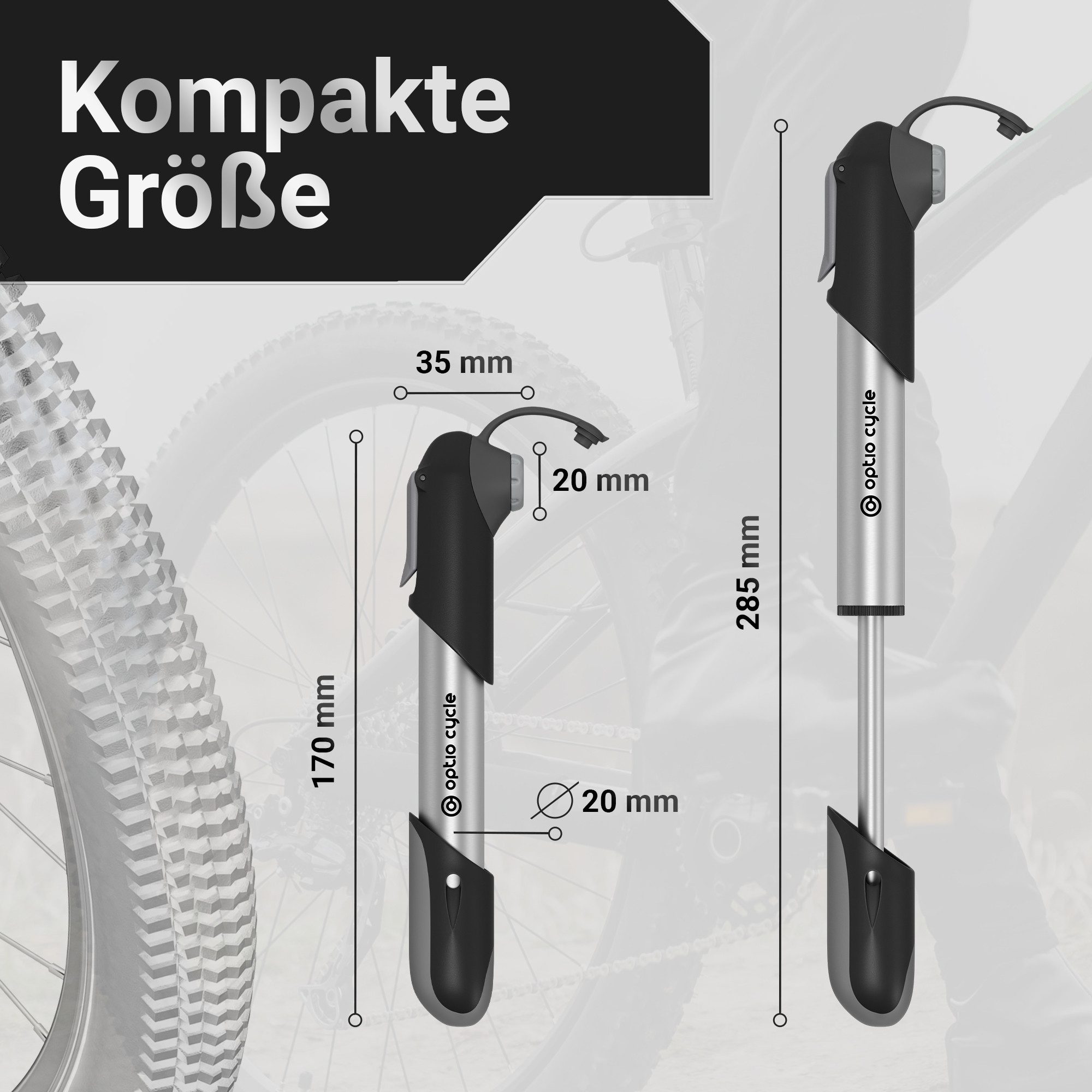 Optio Cylce Fahrradpumpe Mini Fahrradpumpe mit Halterung 120 PSI (8,3 Bar) für alle Ventile