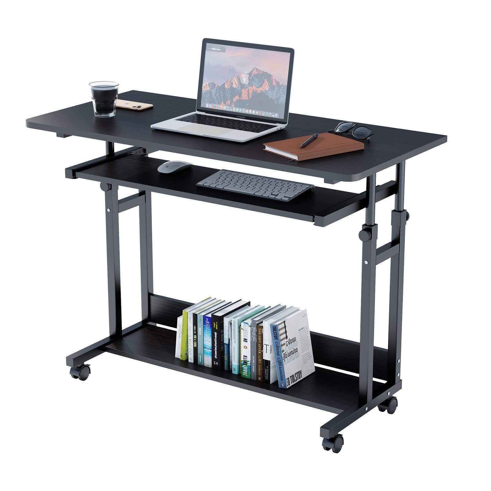 NAIMP Computertisch Schreibtisch höhenverstellbar Beistelltisch mit Rollen günstig online kaufen