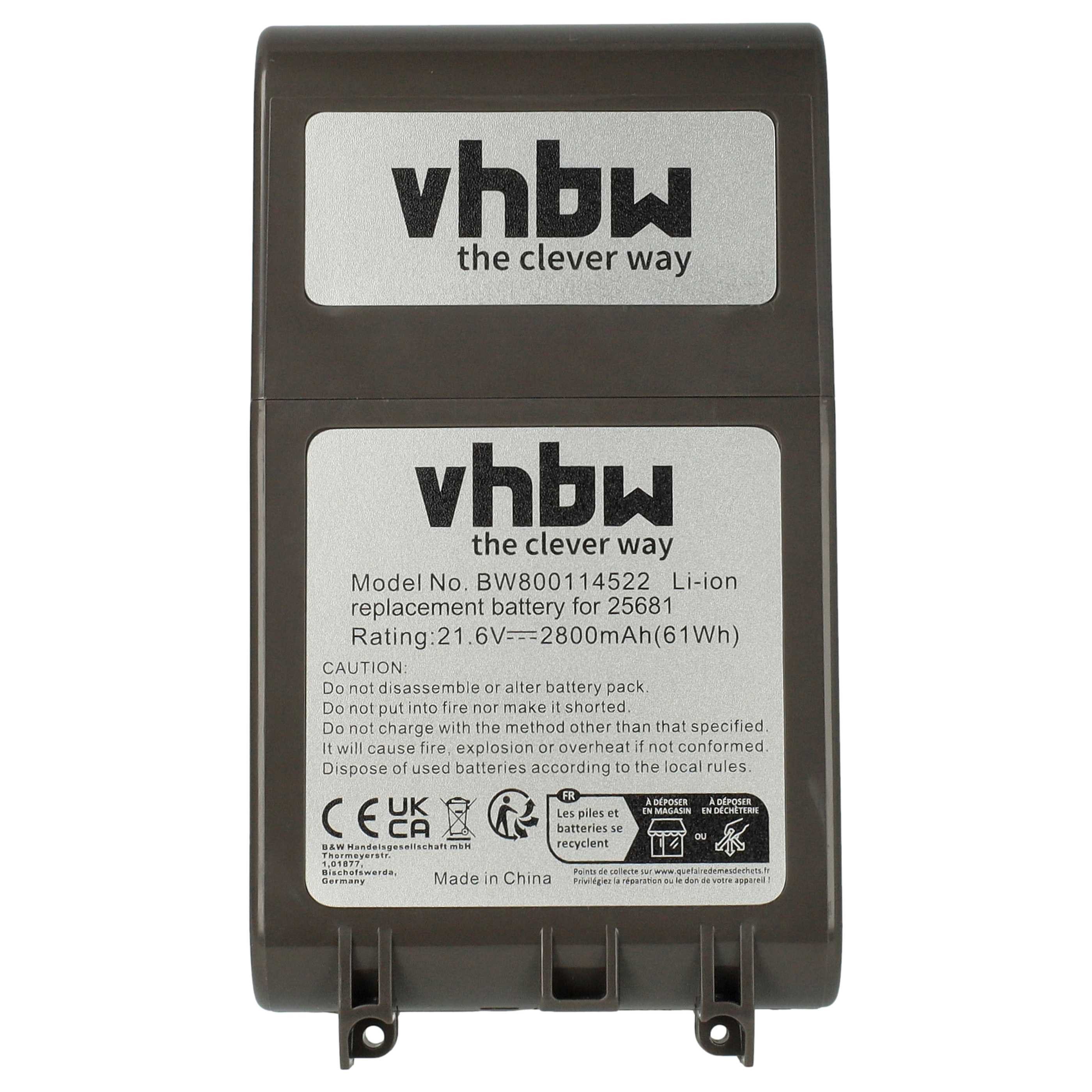 vhbw Akku passend für Dyson SV10, V8, V8 Absolute Cord-Free, SV12, V8 Staubsauger-Akku Akku Li-Ion 2800 mAh (21,6 V, 1 St), Leistungsfähiger Austausch-Akku für Ihren Staubsauger
