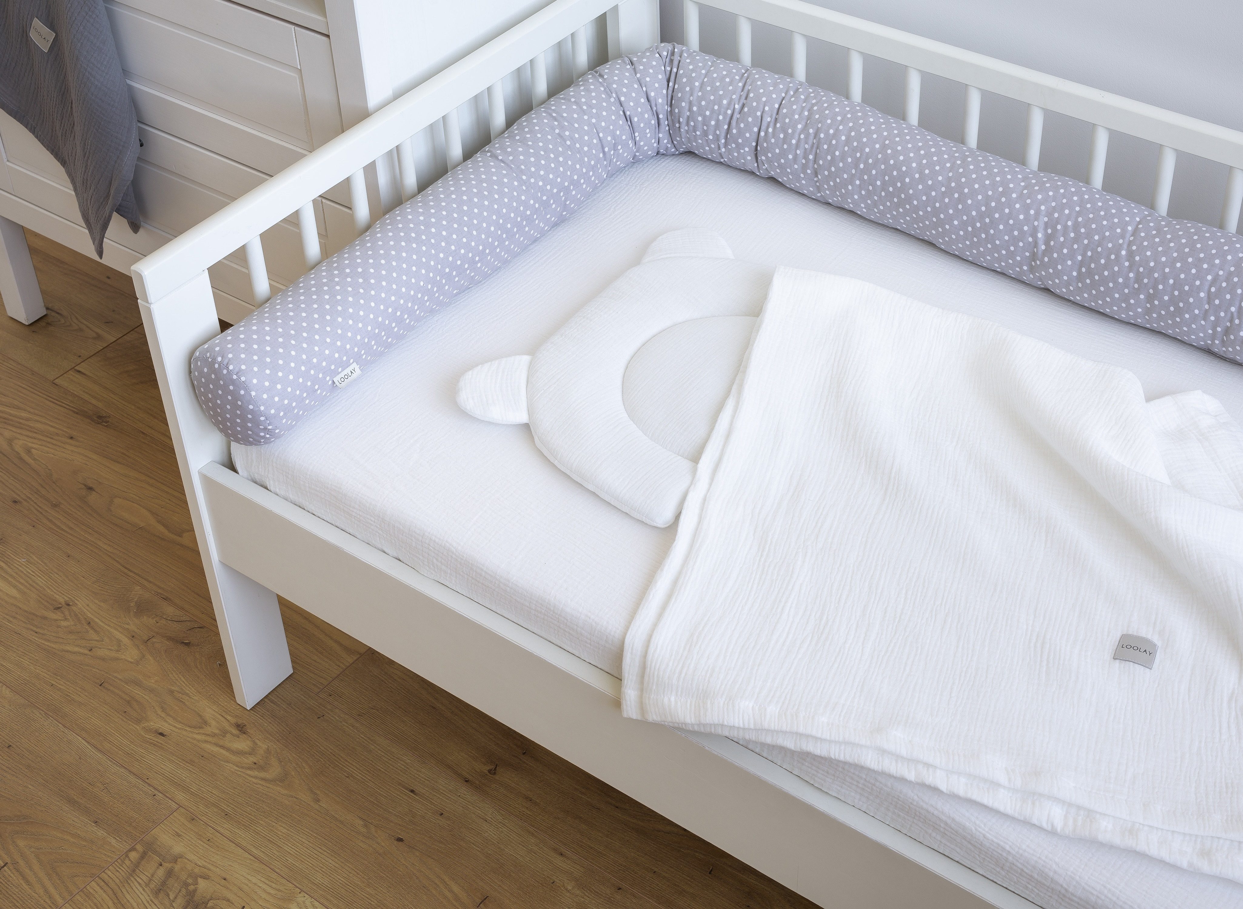 Loolay Nestchenschlange Mini PUNKTE Grau Baumwolle Multifunktion PREMIUM Be günstig online kaufen