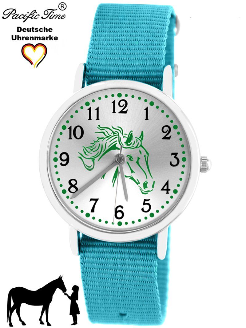 Pacific Time Mix Pferd Match Armbanduhr Wechselarmband, hellblau Design - Armband Gratis grün Pferd Quarzuhr grün Kinder und Versand