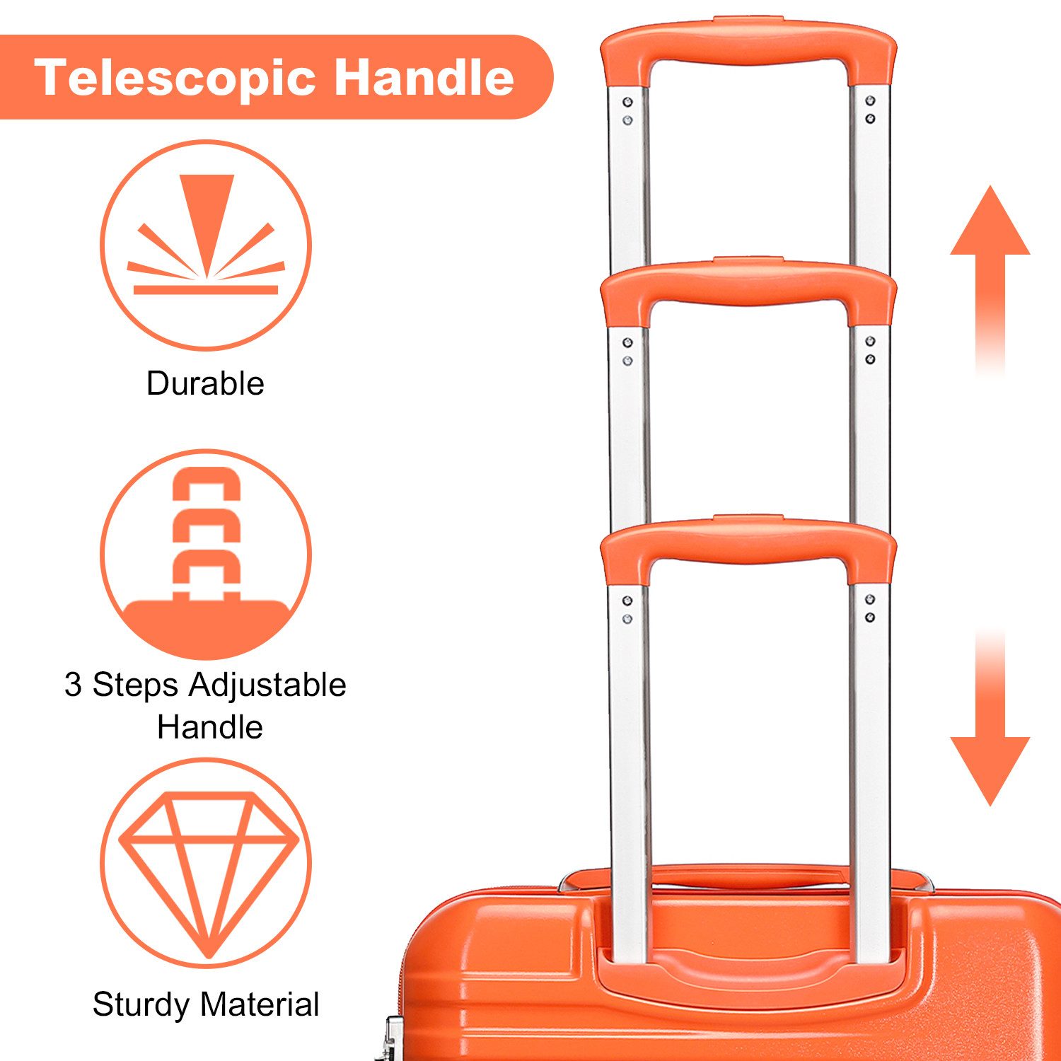 British Traveller Hartschalen-Trolley Reisekoffer Hartschalenkoffer mit 8 Spinnerrädern, TSA-Schloss, ABS+PC – Bild 3 von 5