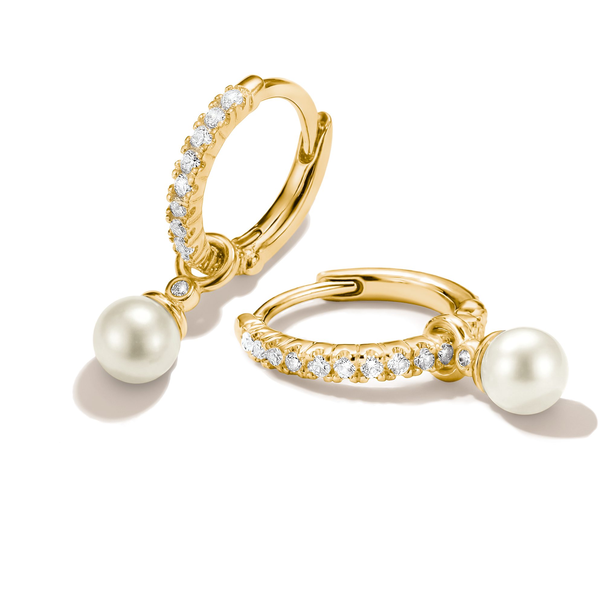 THOMAS SABO Paar Creolen Gelbgoldfarbene Creole mit Zirkoniasteinen und Perlen-Anhänger, mit Zirkonia (synth) - mit Süßwasserzuchtperle
