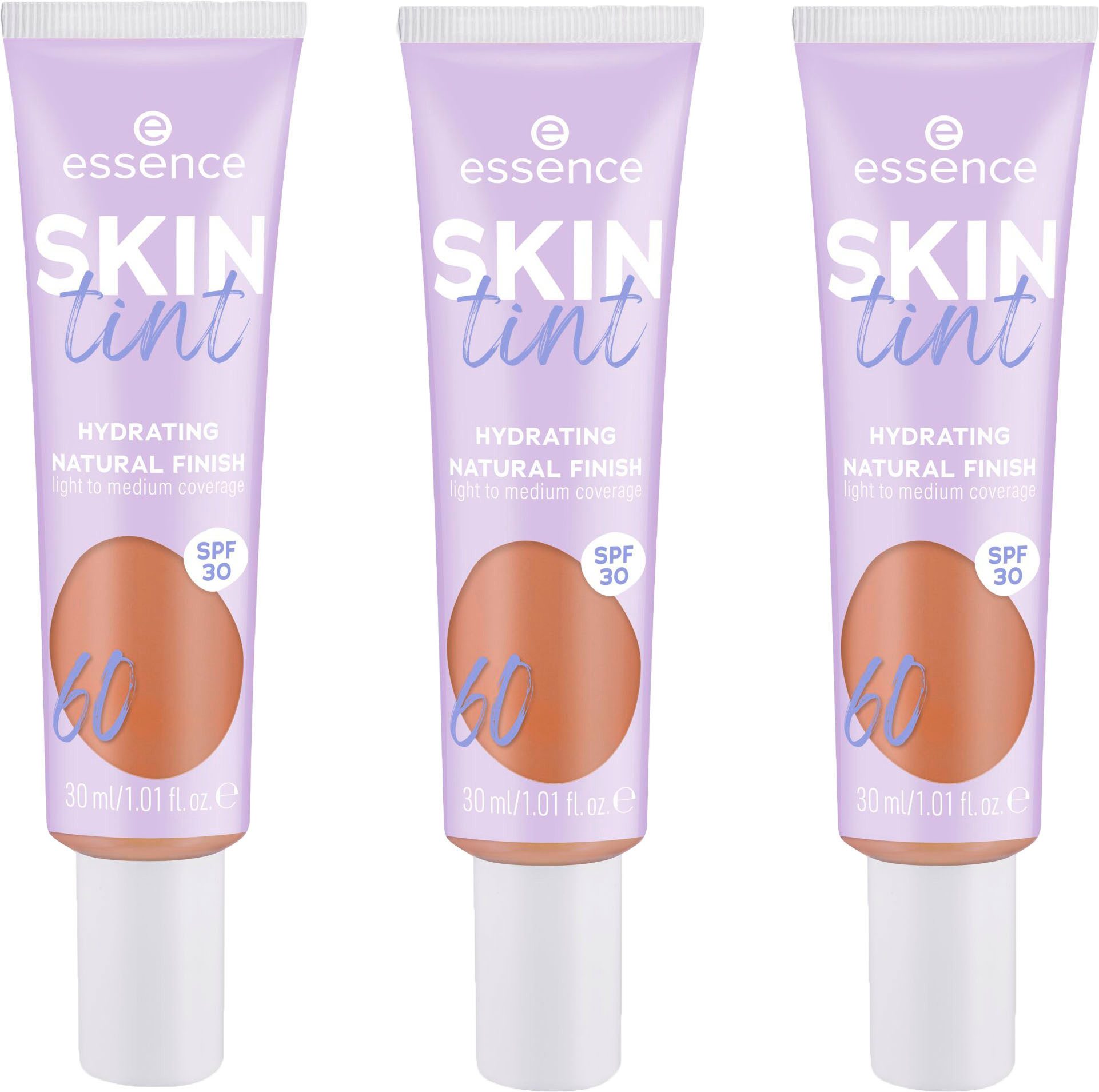 Essence Foundation SKIN tint, 3er Pack, mit veganen Inhaltsstoffen