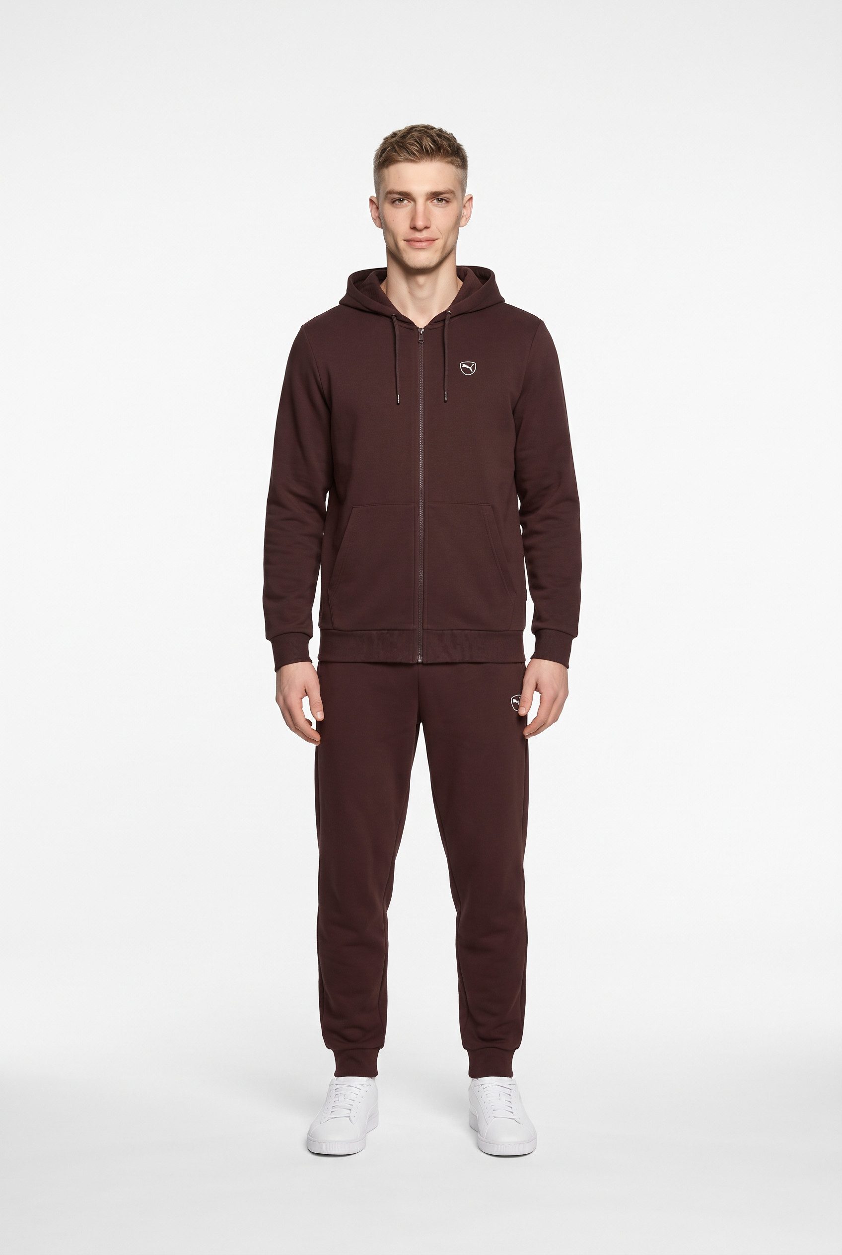 PUMA Trainingsanzug ESS ELEVATED SUIT FL (2-tlg), mit Kapuze und Stehkragen, aus Baumwolle