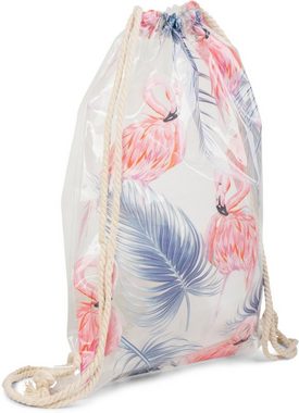 styleBREAKER Turnbeutel (1-tlg), Transparenter Turnbeutel mit Flamingo und Palmen