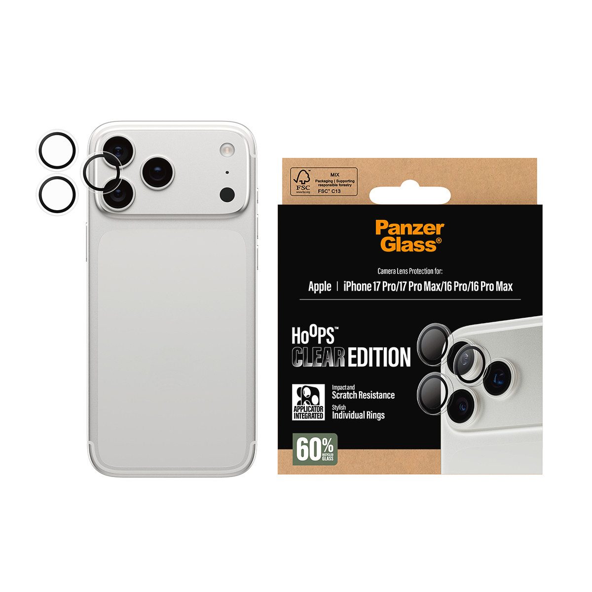 CARE by PanzerGlass Kameraschutzglas Hoops Camera Lens Protector für Apple iPhone 16 Pro/Pro Max, Apple iPhone 17 Pro/Pro Max, Kameraschutz,Linsenschutz,Objektivschutz, kratz- & stoßfest