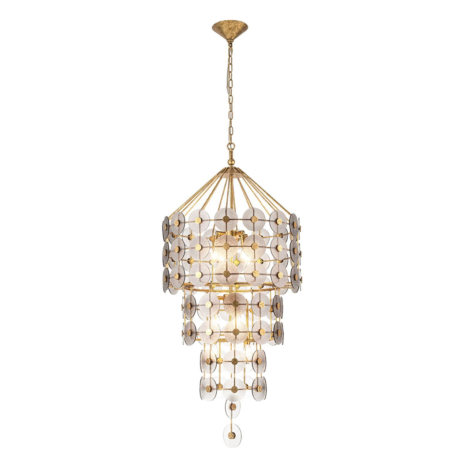 Licht-Erlebnisse Pendelleuchte FENTON, ohne Leuchtmittel, Glas Metall Ø 572 cm H: max. 187.3 cm in Grau Gold Antik E14