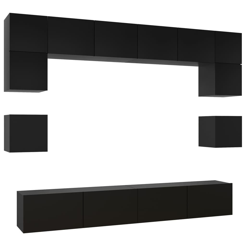 TV-Schrank-Set Holzwerkstoff furnicato 8-tlg. Schwarz TV-Schrank