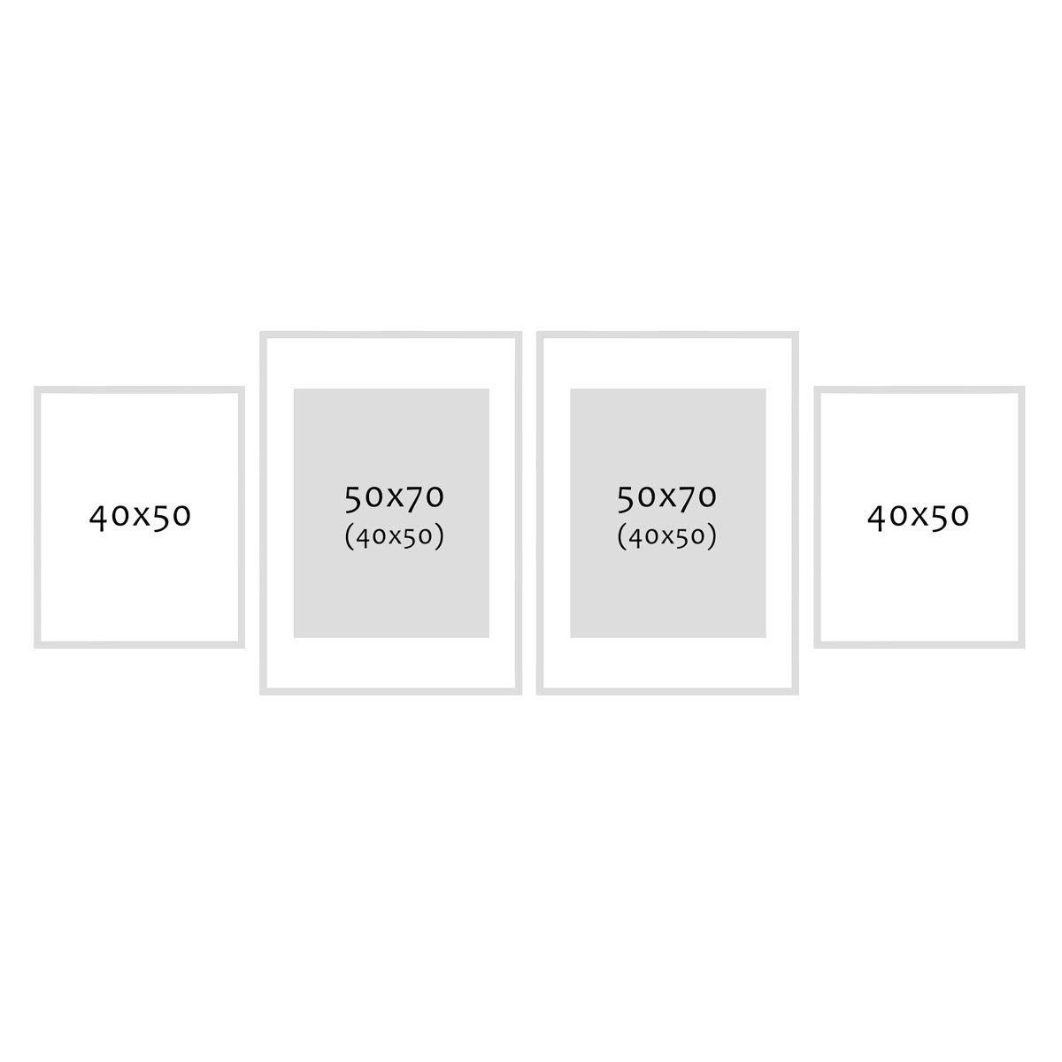 Set 50x70 4er und Schmal Passepartout Modern 40x50 cm mit Bilderrahmen Silber PHOTOLINI