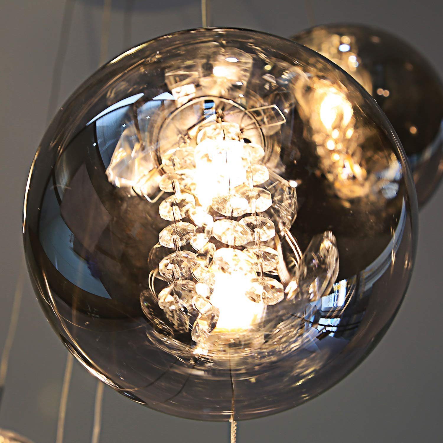 Esstisch LED Glas, wechselbar Rauchgrau Kronleuchter Pendelleuchte 15-Flammig Höheverstellbar ZMH