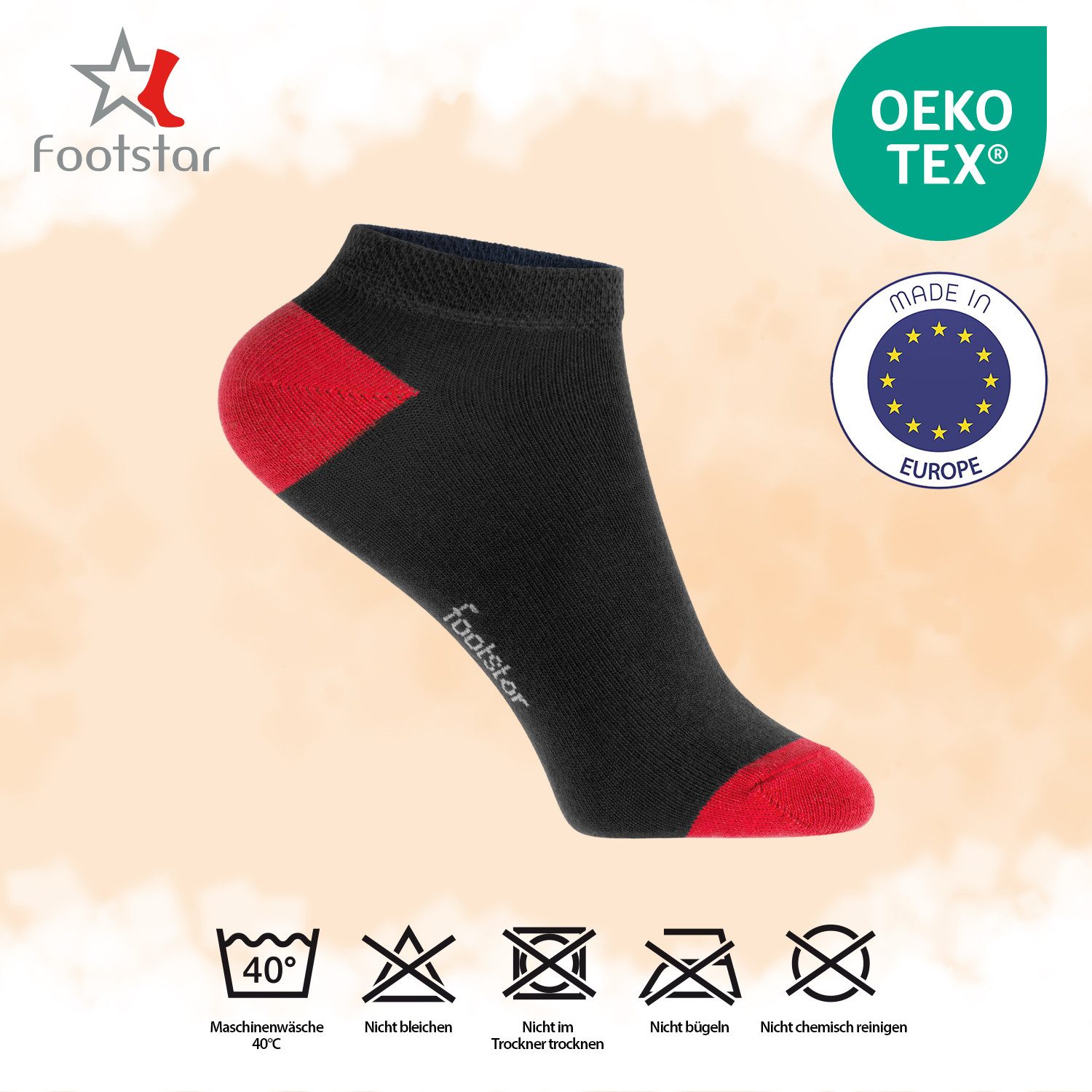 Footstar Sneakersocken Kinder Sneaker Socken (10 Paar) Ferse/Spitze farbig (10-Paar)