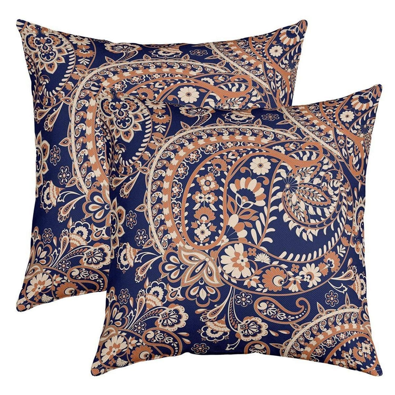 LuxusKollektion Kissenbezug Kissenbezug Paisley Boho 60x60cm 2er Set Navy