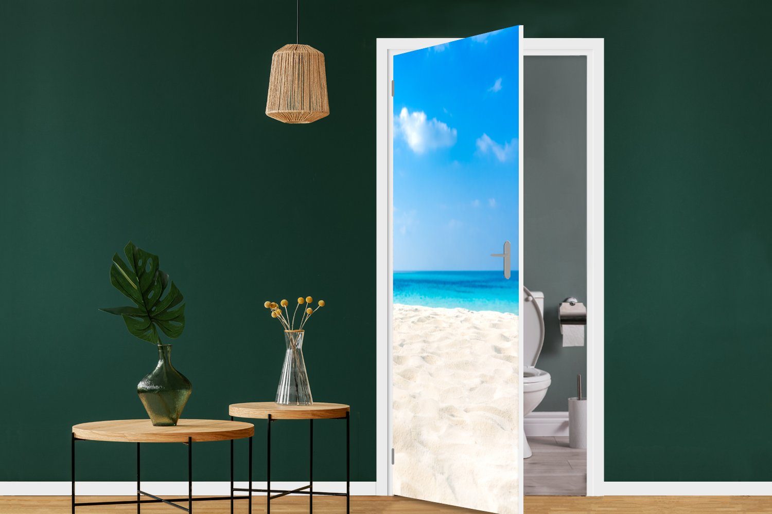 75x205 cm MuchoWow für Strand Meer Türaufkleber, Fototapete Tür, - Sand, bedruckt, Türtapete Matt, - (1 St),