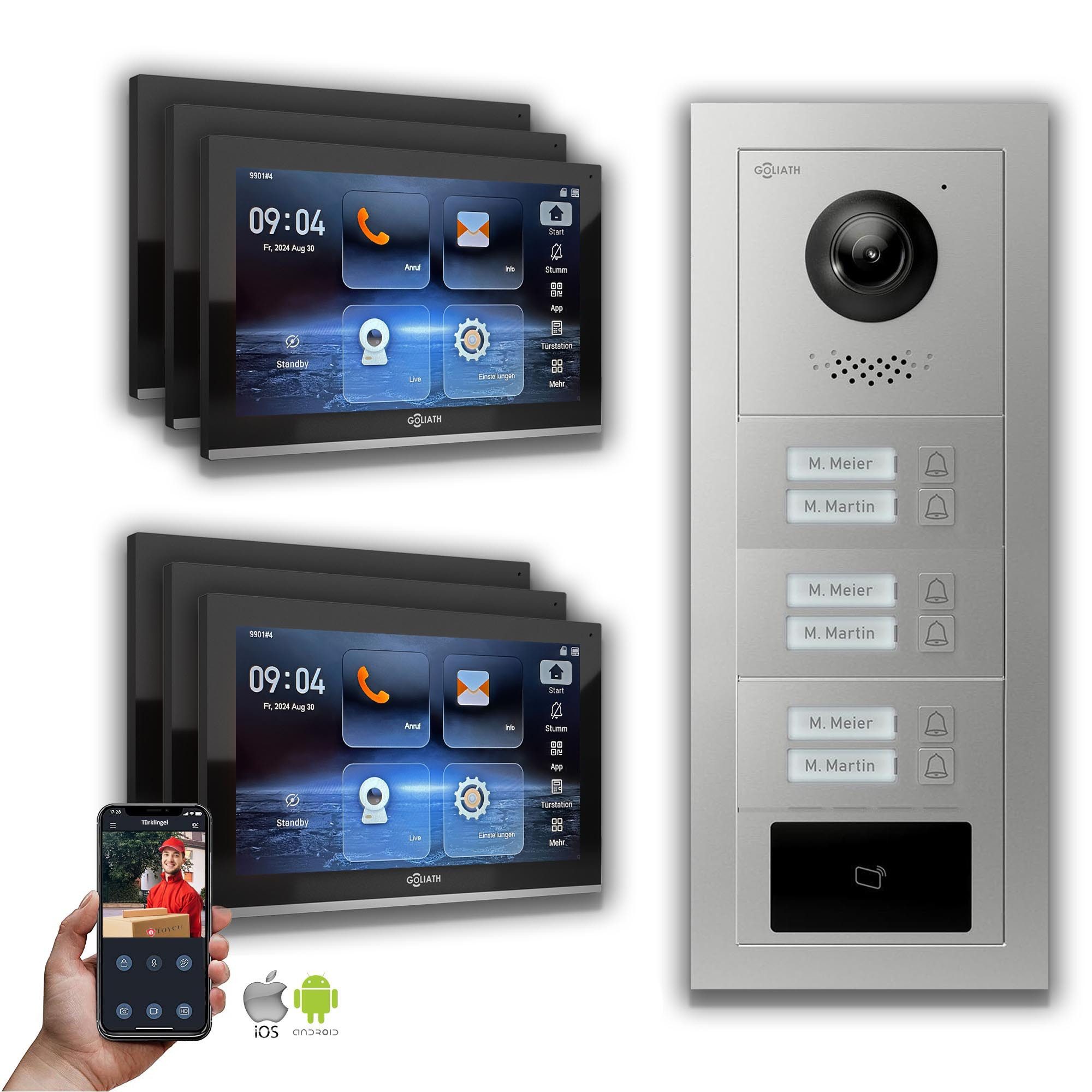 Goliath Intercom Video-Türsprechanlage Goliath IP Video Türsprechanlage: 10-Zoll 6 Familienhaus, RFID, Silber (Privat oder Gewerblich)