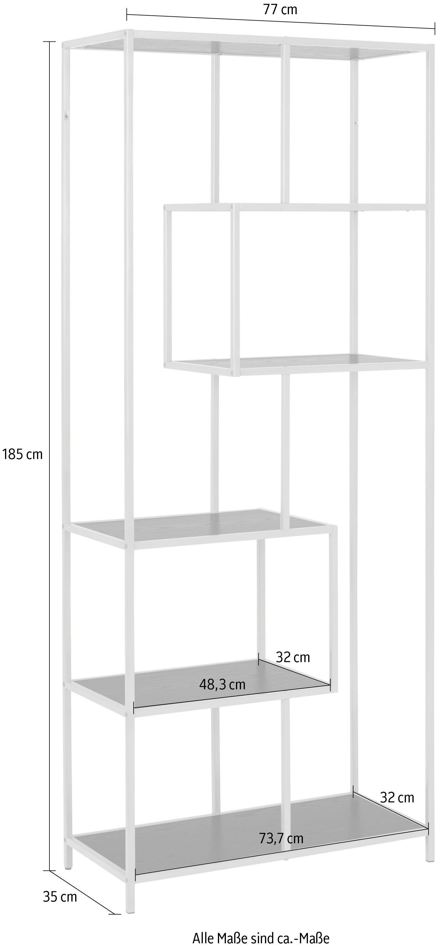 gold modernes Esche | Design, 5 Metallgestell, GROUP gold Details Bücherregal, / Einlegeböden, schwarz asymmetrische ACTONA