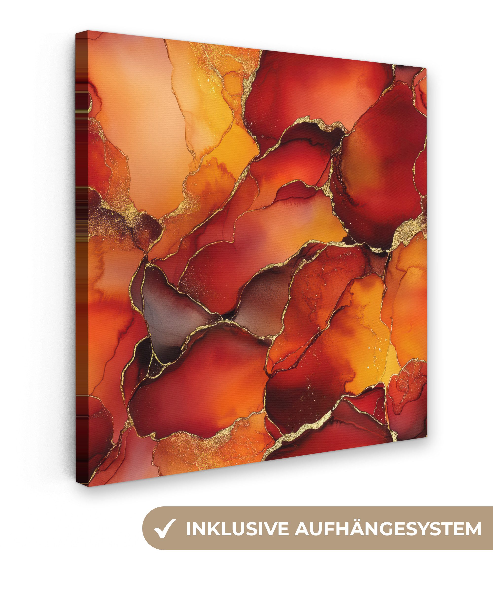 Leinwandbild Rot - Marmor - Gold - Herbstfarben - Abstrakt