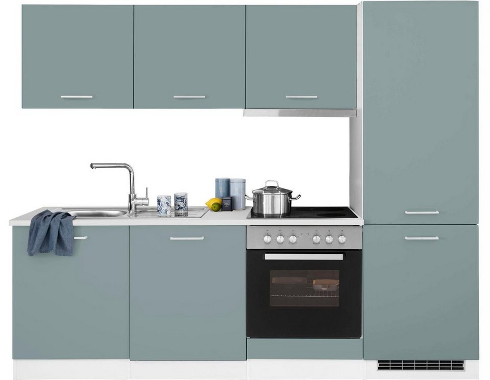 HELD MÖBEL Küchenzeile Visby, mit E-Geräte, 240 cm, inkl.  Kühl/Gefrierkombination und Geschirrspüler