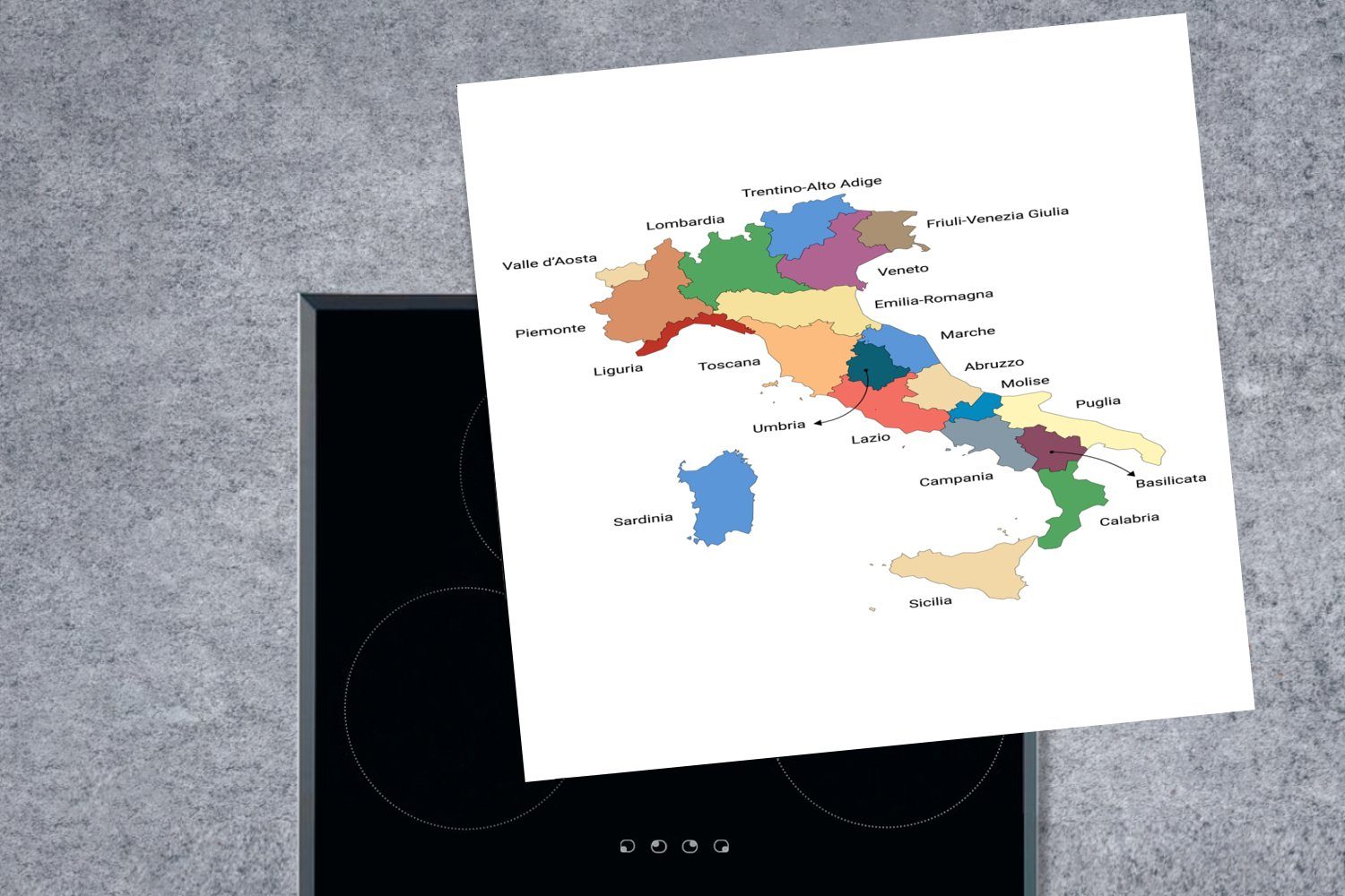 Arbeitsplatte Regionen Vinyl, 78x78 Ceranfeldabdeckung, Herdblende-/Abdeckplatte cm, Karte (1 der für tlg), küche MuchoWow Italiens,